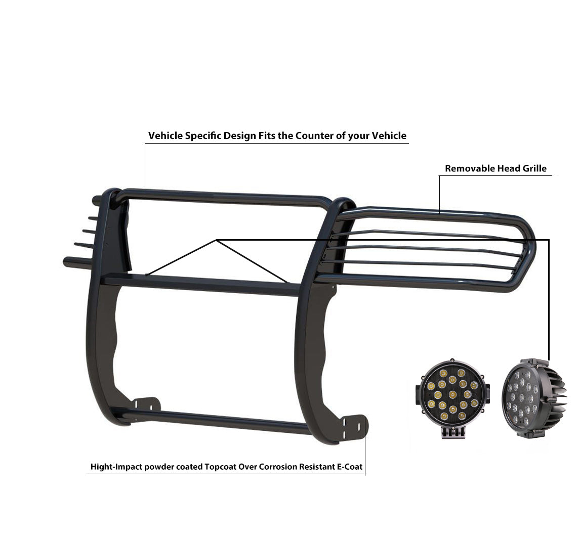 2010-2024 Toyota 4Runner Grille Guard Kit Modular Incl. pair of 7.0"Dia. LED Lights w/ Black Trim Rings w/ Wiring Harness and Switch | Black Horse Off Road - Image 6