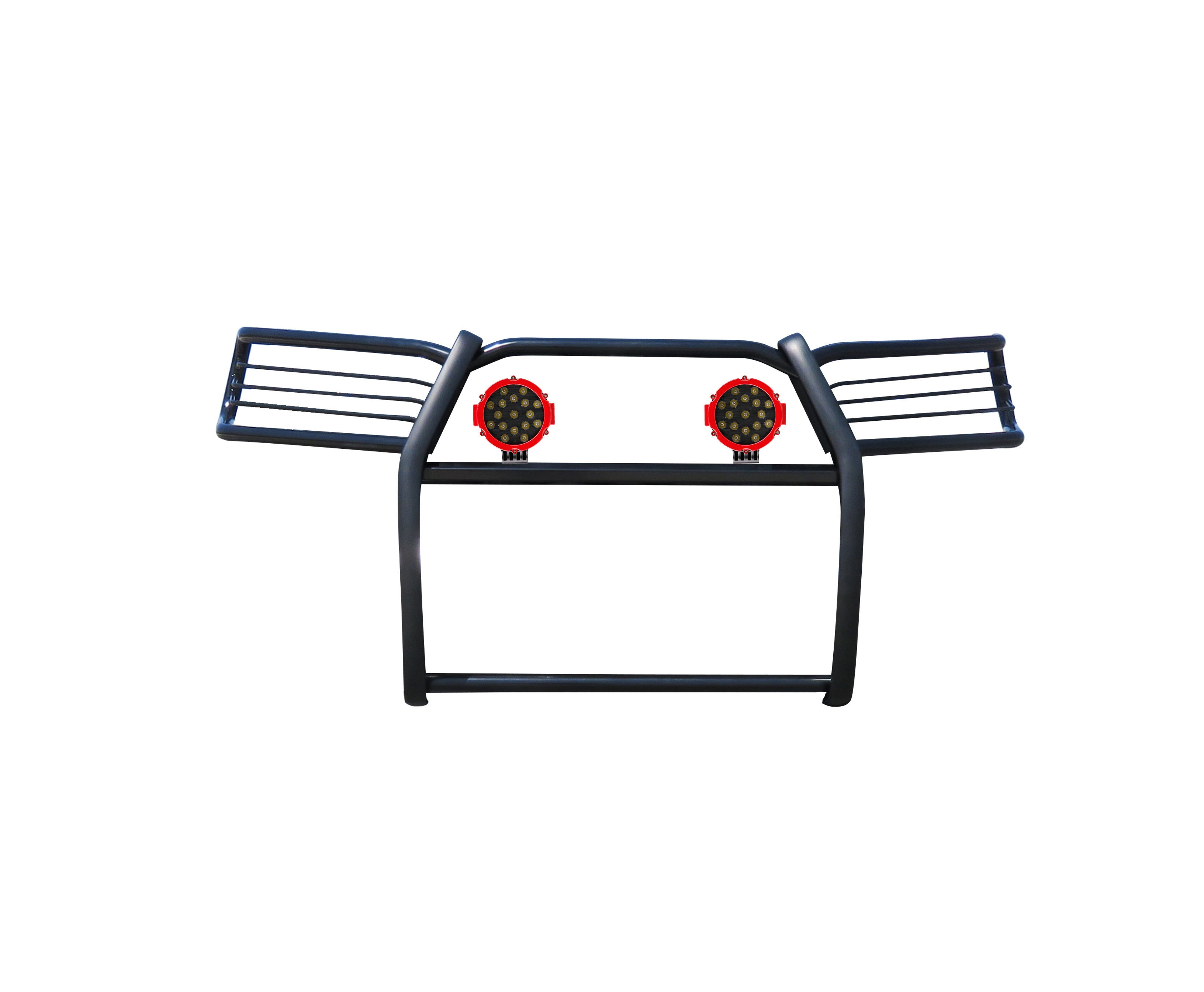2010-2024 Toyota 4Runner Grille Guard Kit Modular Incl. pair of 7.0"Dia. LED Lights w/Red Trim Rings w/ Wiring Harness and Switch | Black Horse Off Road - Image 4