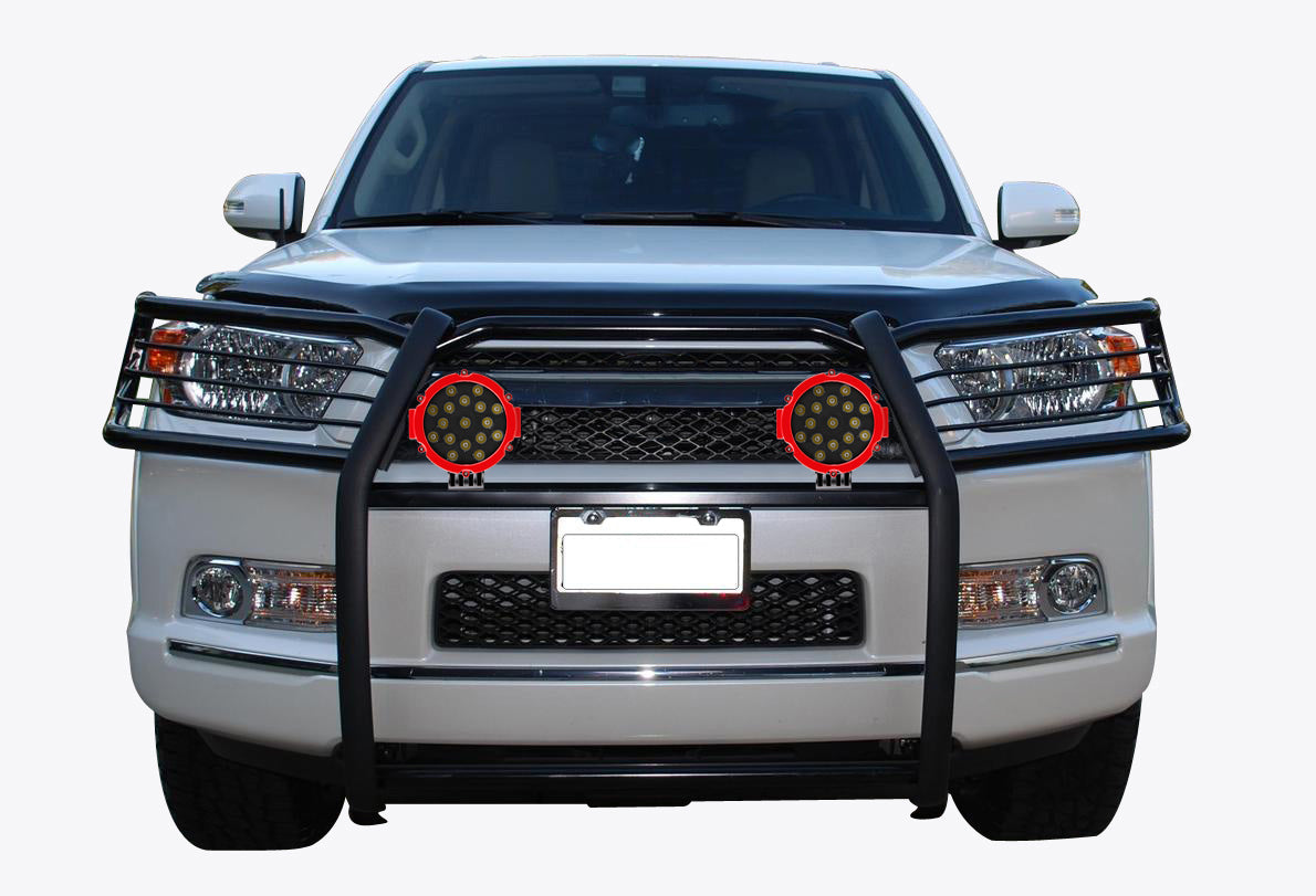 2010-2024 Toyota 4Runner Grille Guard Kit Modular Incl. pair of 7.0"Dia. LED Lights w/Red Trim Rings w/ Wiring Harness and Switch | Black Horse Off Road - Image 5