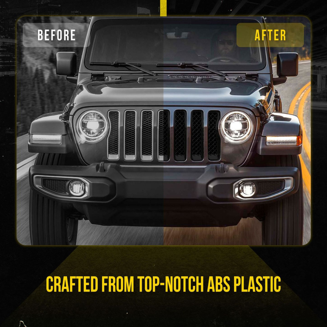 2018-2023 Jeep Wrangler Sahara/Rubicon 7 PCS Gloss Black Tape-on Patented Grille Overlay