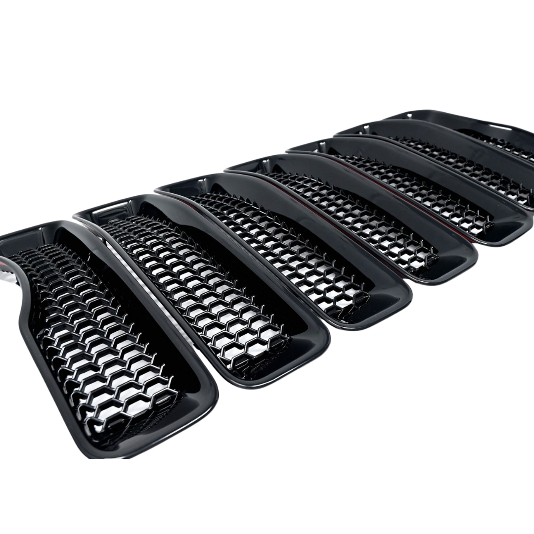 2018-2023 Jeep Wrangler 7 PCS Gloss Black Snap-on W/Tape Patented Grille Overlay