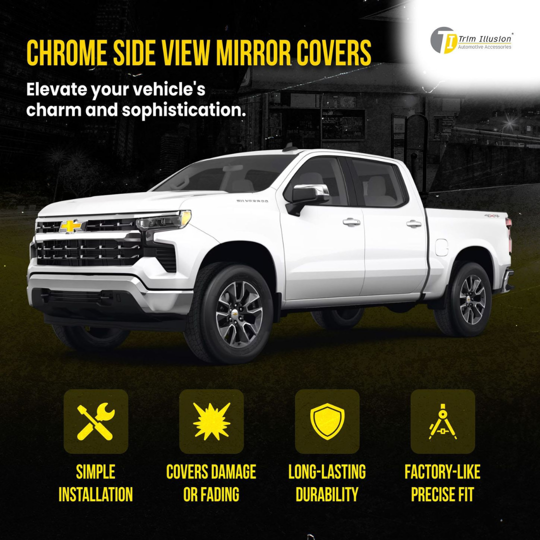 2019-2024 Chevrolet Silverado 1500, 19-24 GMC Sierra 1500 2 PCS Top Chrome Replacement Mirror Cover