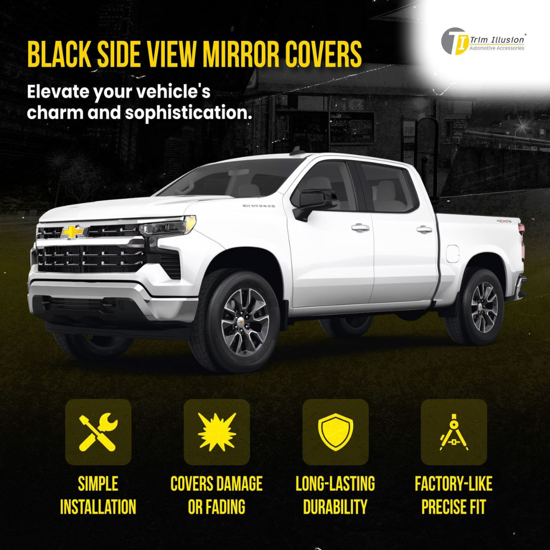 2019-2024 Chevrolet Silverado 1500, 19-24 GMC Sierra 1500 2 PCS Top Gloss Black Replacement Mirror Cover