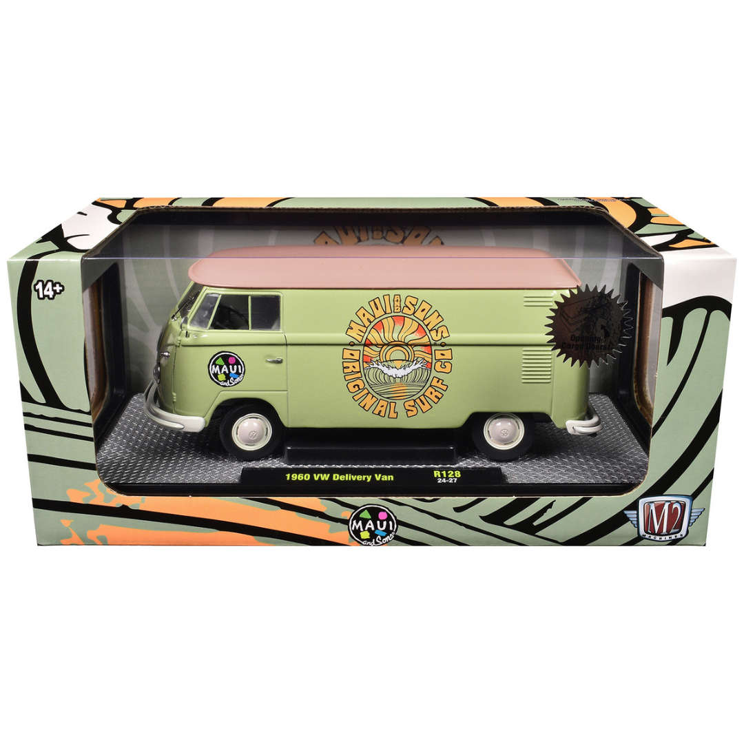 1960 Volkswagen Delivery Van "Maui & Sons" Light Olive Green with Salmon Top Limited Edition to 6650 pieces Worldwide 1/24 Diecast Model Car