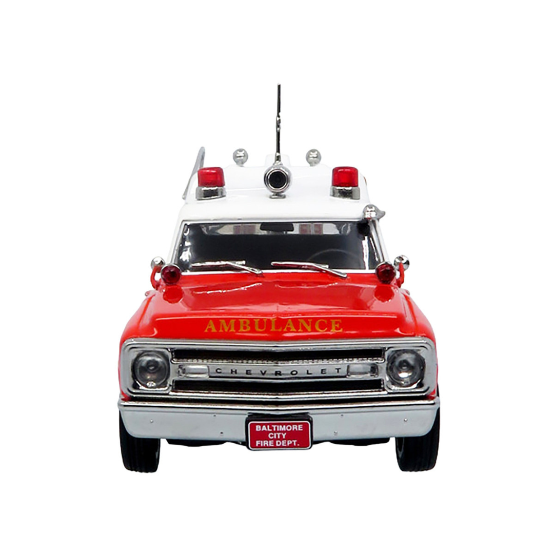 1969 Chevrolet C-10 Ambulance "Baltimore City Fire Department" White and Red "5 Alarm" Series Limited Edition 1/50 Diecast Model