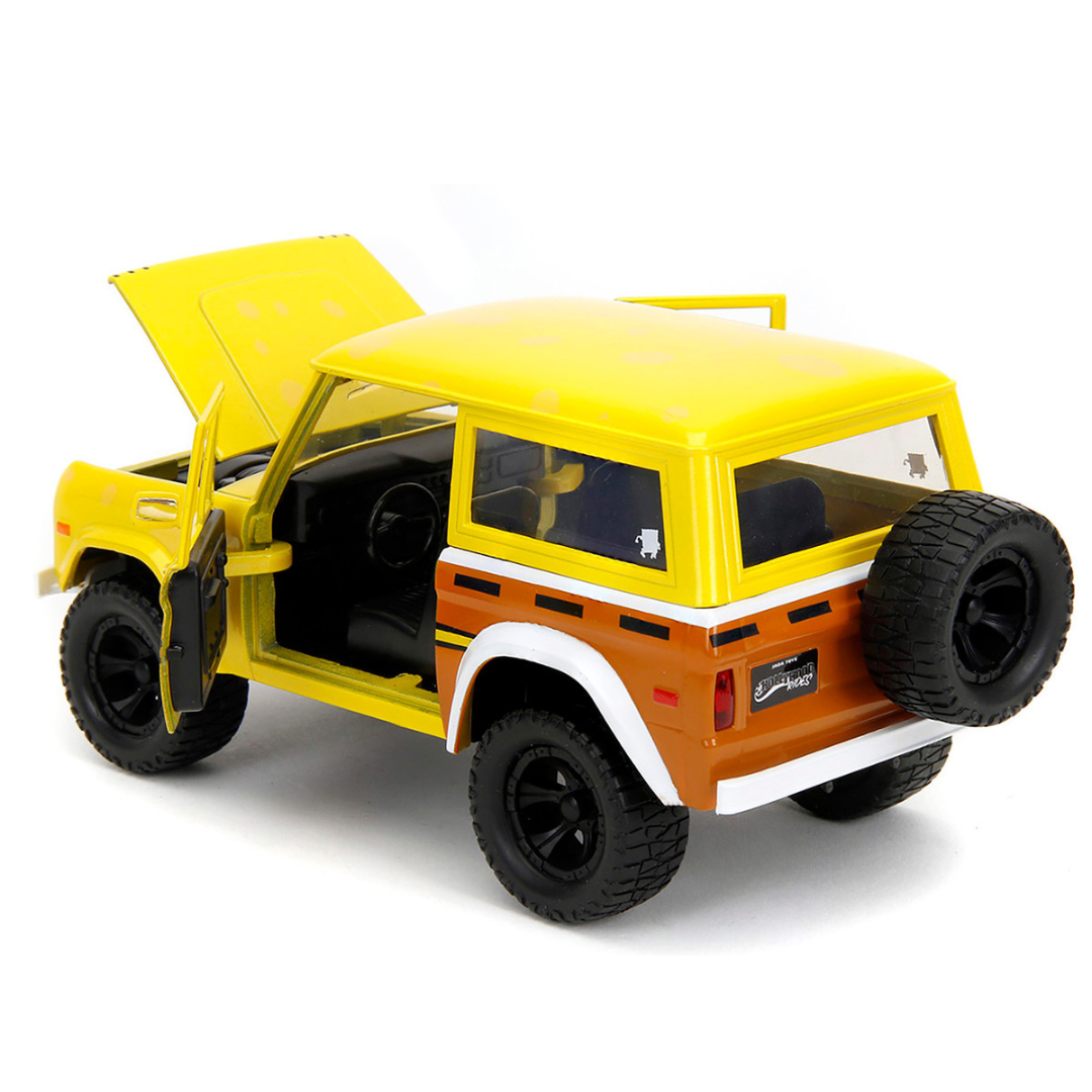 1973 Ford Bronco Yellow with Graphics and SpongeBob SquarePants Diecast Figure "SpongeBob SquarePants" (1999–Current) TV Series "Hollywood Rides" Series 1/24 Diecast Model Car