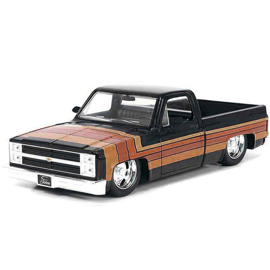 1985 Chevrolet C-10 Pickup Truck Black with Stripes and GM Rally Wheels "Just Trucks" Series 1/24 Diecast Model Car