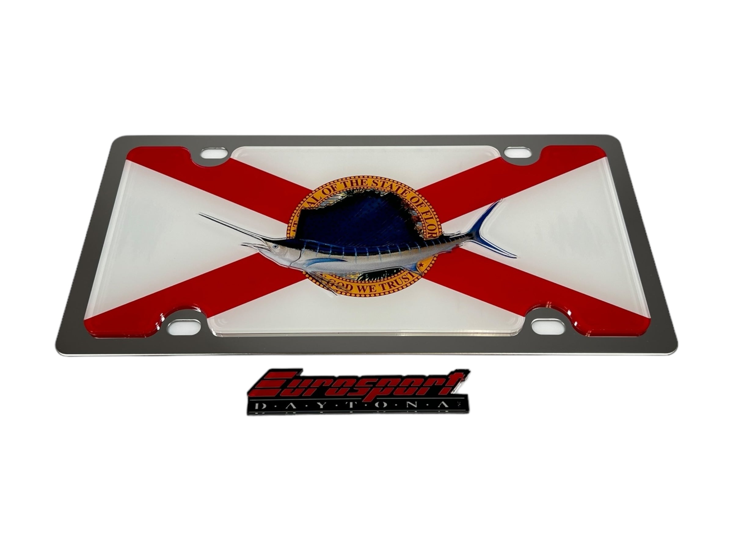 Florida Flag With Sailfish Stainless Steel License Plate