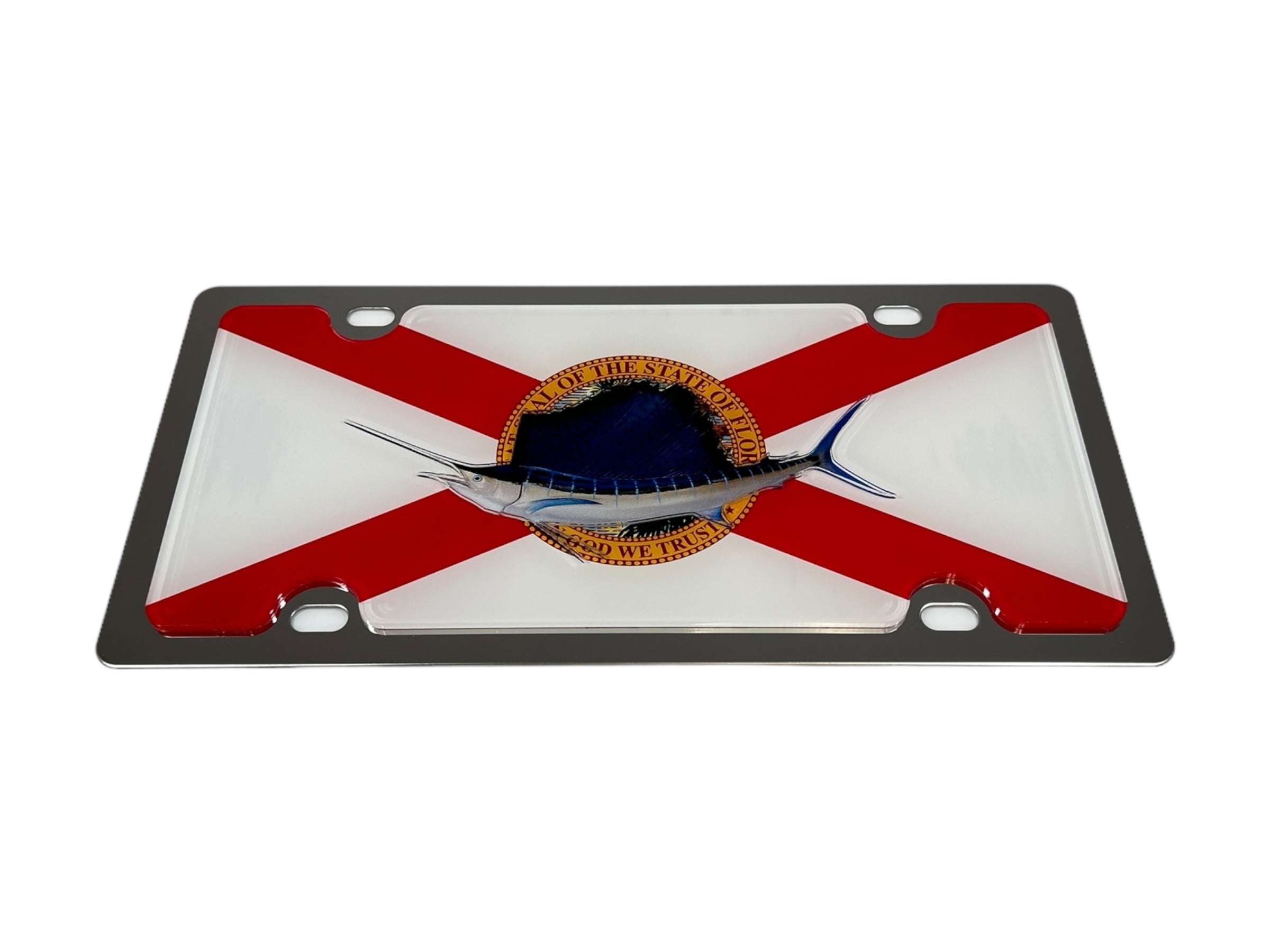 Florida Flag With Sailfish Stainless Steel License Plate