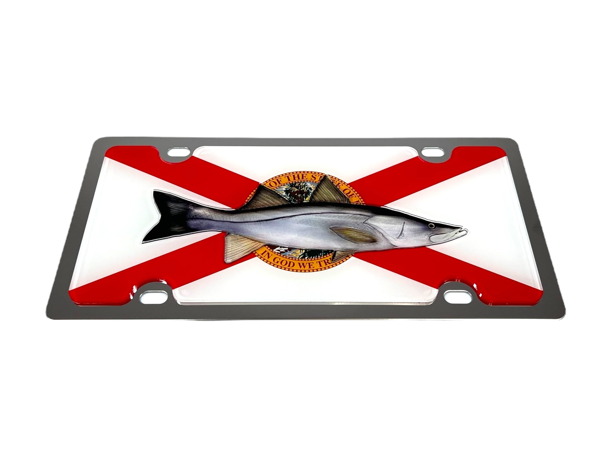 Florida Flag With Snook Stainless Steel License Plate