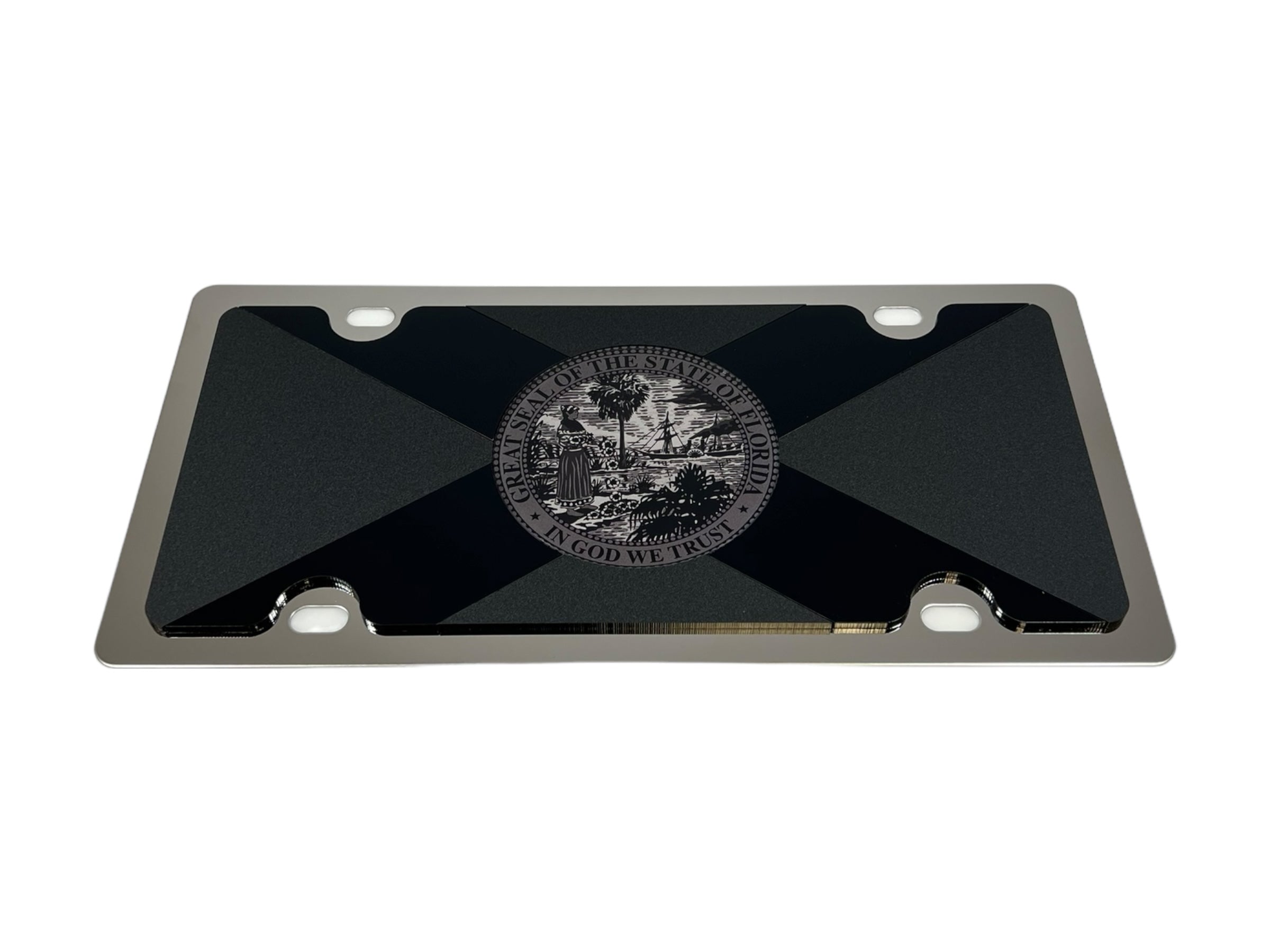Florida State Flag Blacked Out Stainless Steel License Plate