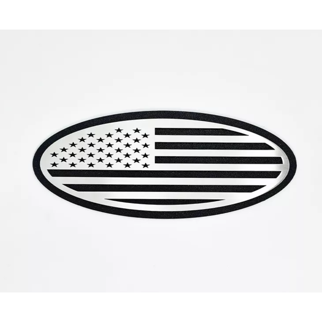 2005-2014 Ford F150 Tailgate Emblem Replacement- Black abs Base W/Brushed American Flag Top Plate