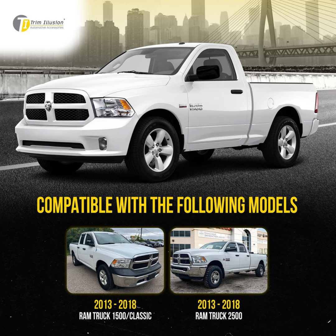 2009-2010 Dodge Ram 1500, 11-18 Ram 1500, 19-23 Ram 1500 Classic 2 PCS No Turn Signal Full Gloss Black Tape-on Mirror Cover