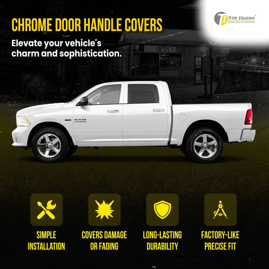 2013-2018 Ram 1500/2500/3500, 19-23 Ram 1500 Classic W/ or W/O Smart Key 10 PCS Chrome Snap-on W/Tape Patented Door Handle Cover