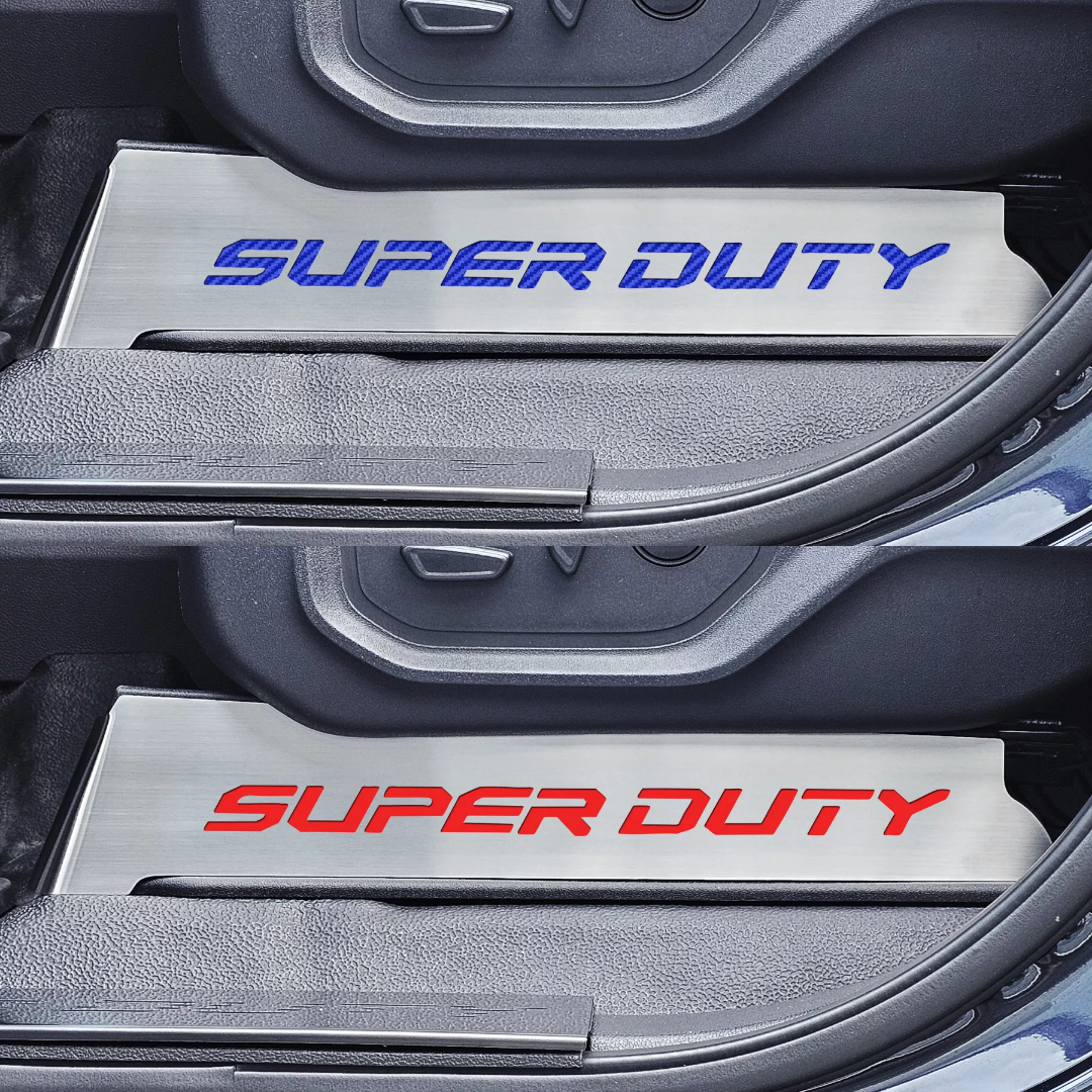 2017-2022 Ford F250 Brushed Stainless Lower Seat Vanity Plate w/"Super Duty" Logo 2pc | Select Inlay