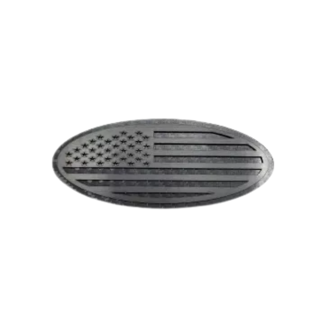 2017-2022 Ford F-250/F-350 Super Duty Tailgate Emblem Replacement Carbon Fiber Base w/ Black Brushed American Flag Top Plate - American Car Craft