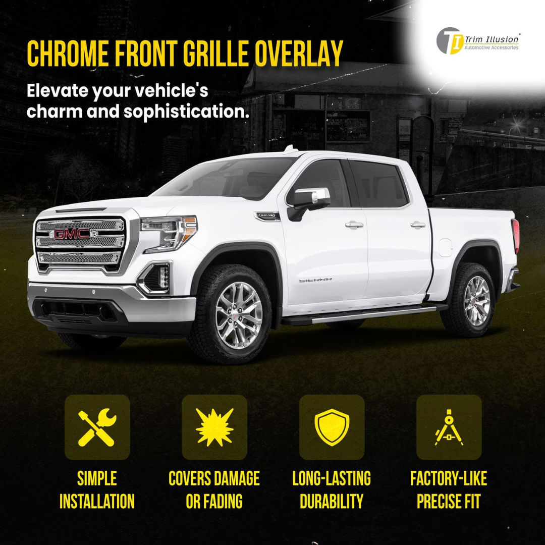 2019-2021 GMC Sierra 1500 AT4/SLT 2 PCS Chrome Tape-on Patented Grille Overlay