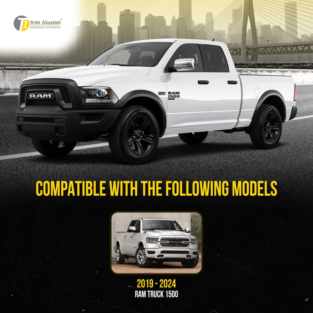 2019-2024 Ram 1500 (Not for Classic) 2 PCS No Turn Signal Top Chrome Tape-on Mirror Cover