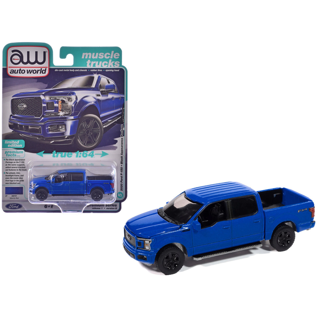 2020 Ford F-150 FX4 Black Appearance Package Pickup Truck Velocity Blue "Muscle Trucks" Series 1/64 Diecast Model Car