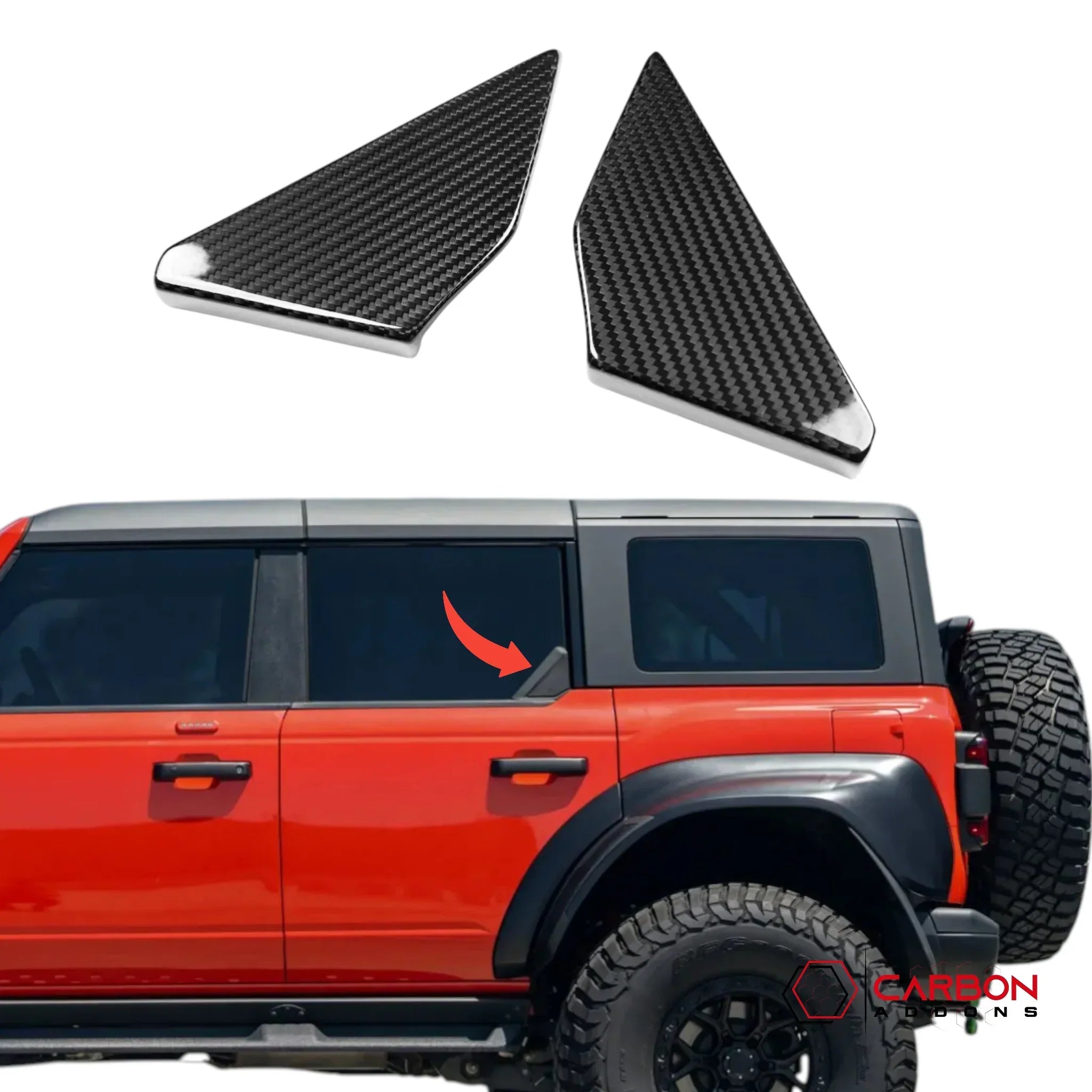 Real Carbon Fiber Rear Door Window Triangle Trim Covers For 2021–2025 Ford Bronco