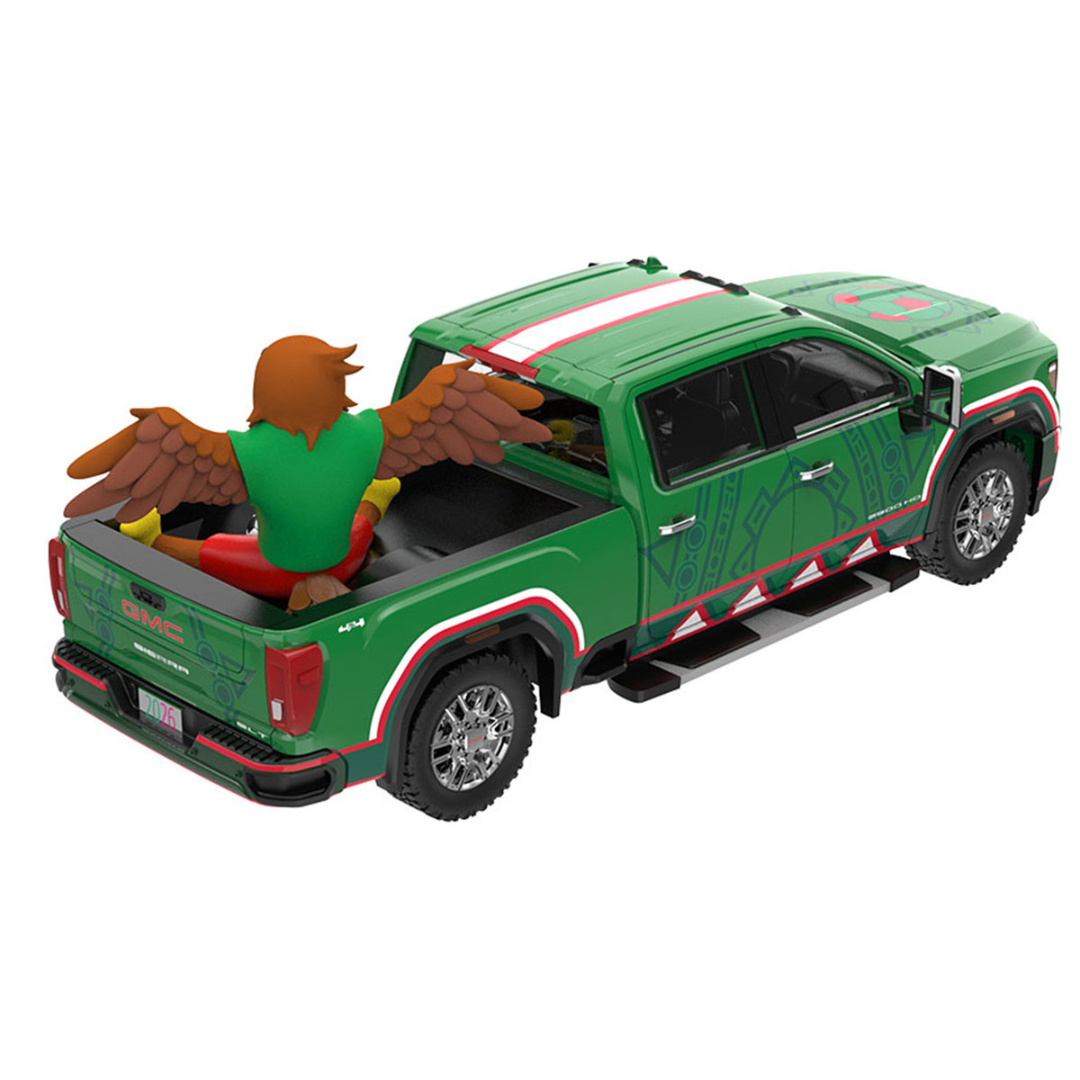 2022 GMC Sierra 3500 HD Pickup Truck Green with Mexican Soccer Graphics with Eagle Figure "International Soccer Celebration '26" Series 1/64 Diecast Model Car