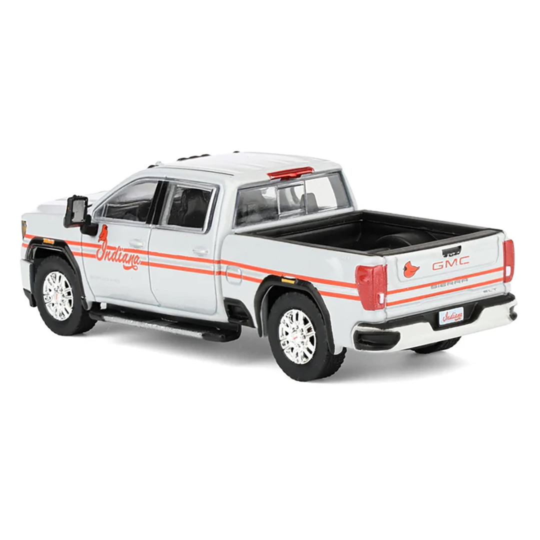 2022 GMC Sierra 3500 HD Pickup Truck "Indiana Cardinals" Silver Metallic with Red Stripes and Cardinal Figure "2025 Greenlight Waltersons Collector's Expo Exclusive" 1/64 Diecast Model Car