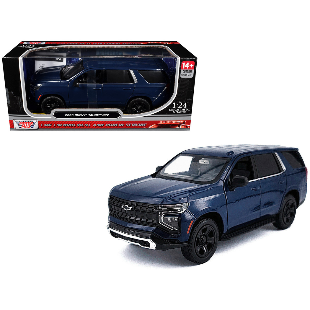 2025 Chevrolet Tahoe PPV Dark Blue "Custom Builder's Kit - Law Enforcement and Public Service" Series 1/24 Diecast Model Car