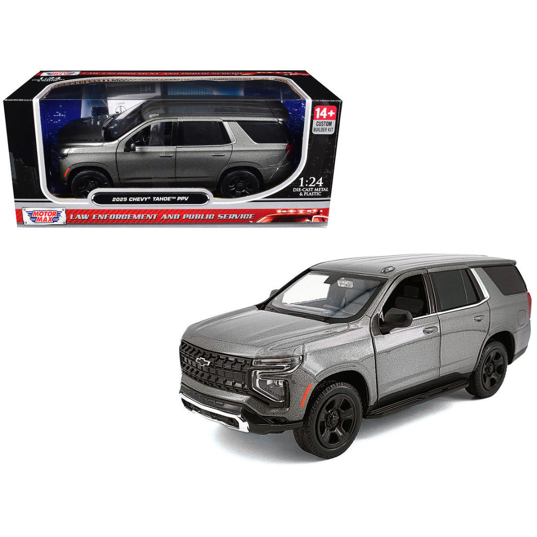 2025 Chevrolet Tahoe PPV Dark Gray Metallic "Custom Builder's Kit - Law Enforcement and Public Service" 1/24 Diecast Model Car