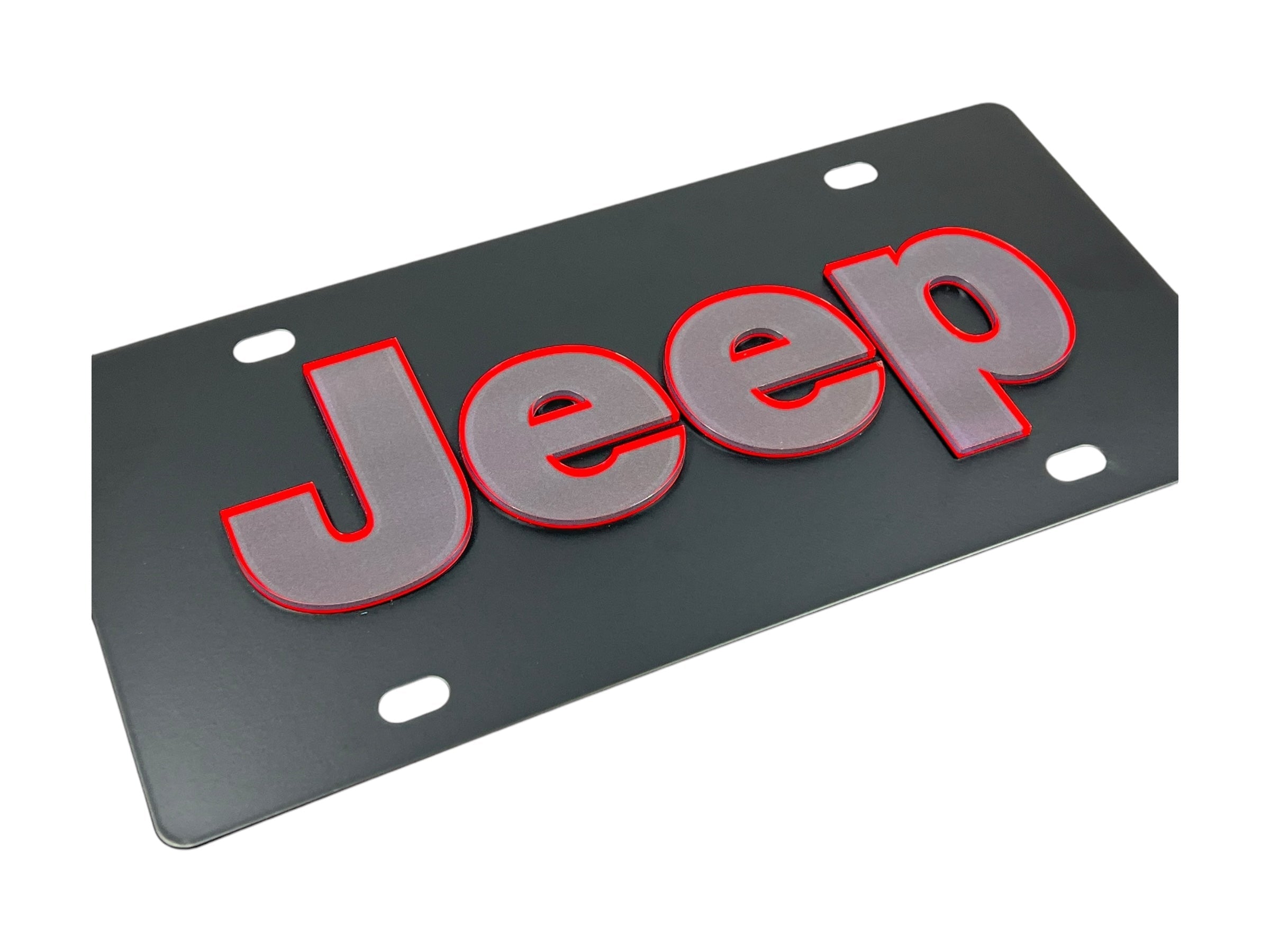 Jeep Carbon Steel License Plate Red Outline