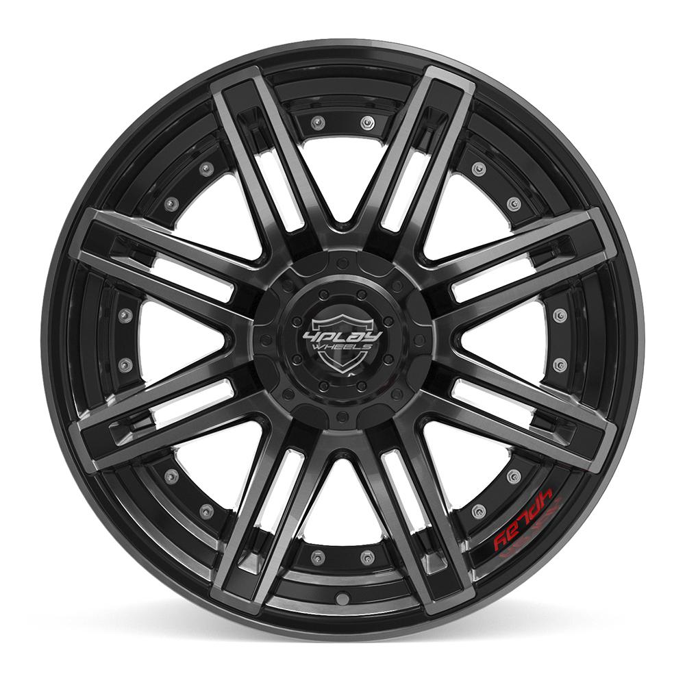 Set of 4 4Play 4P08 20x10 Gloss Black Brushed with Tinted Clear wheel, 6x135/6x139.7, -18mm offset