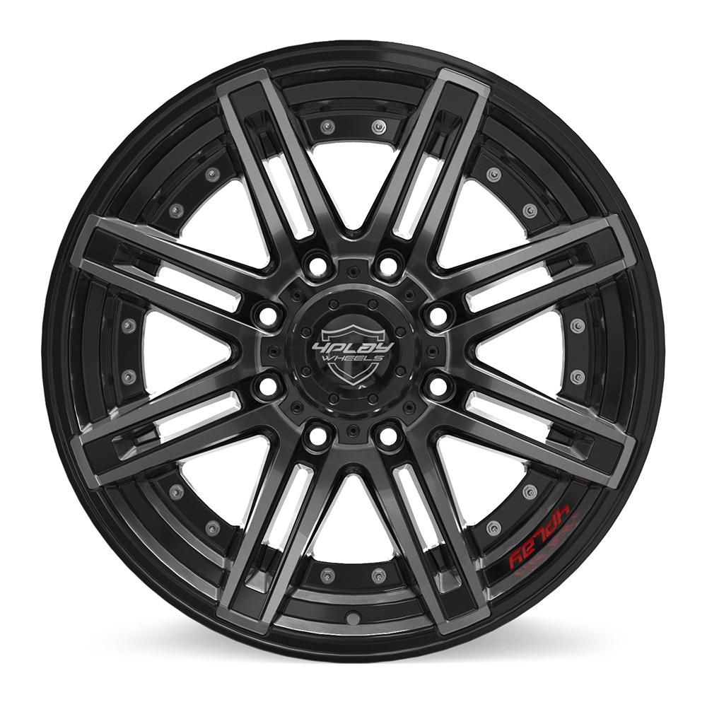Set of 4 4Play 4P08 20x10 Gloss Black Brushed with Tinted Clear wheel, 8x180, -24mm offset