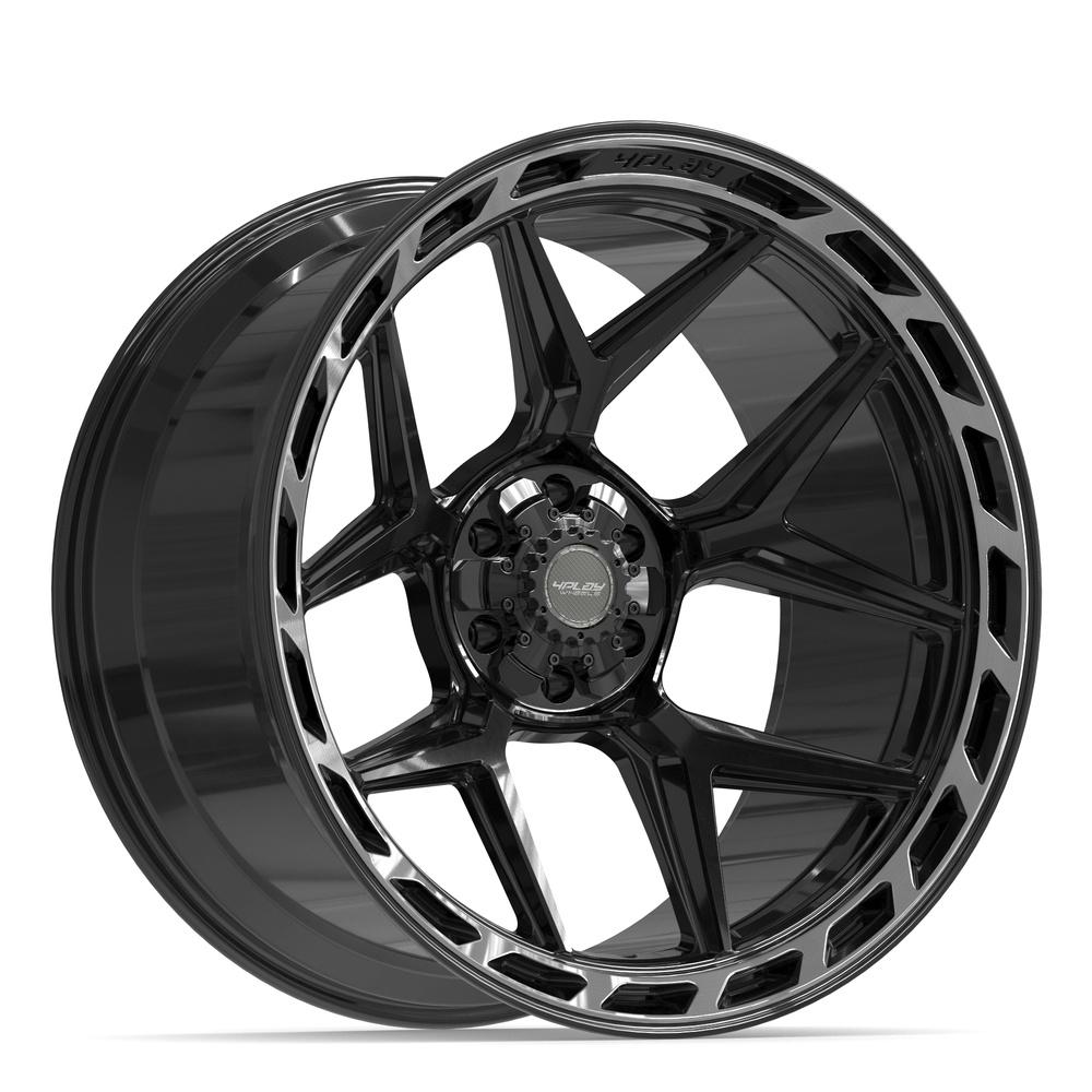 Set of 4 4Play 4P55 24x12 Gloss Black Brushed with Tinted Clear wheel, 6x135/6x139.7, -44mm offset