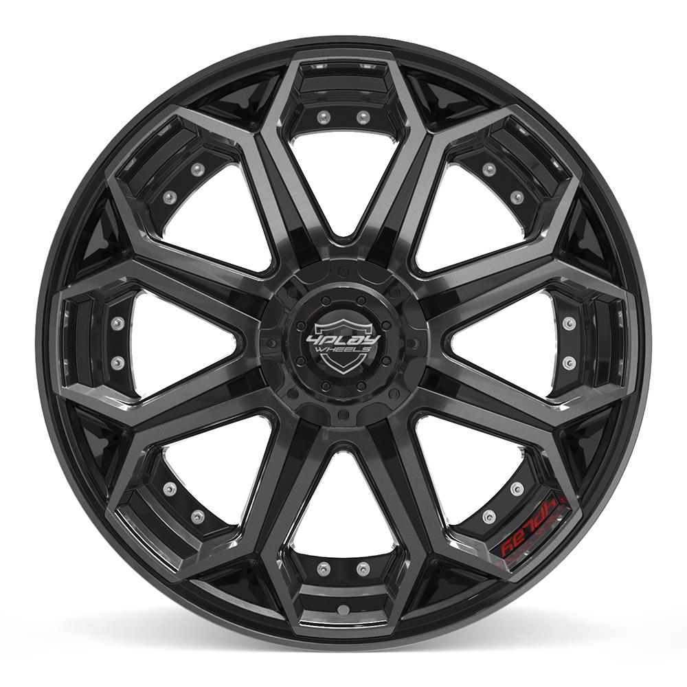 Set of 4 4Play 4P80R 22x10 Gloss Black Brushed with Tinted Clear wheel, 6x135/6x139.7, -18mm offset