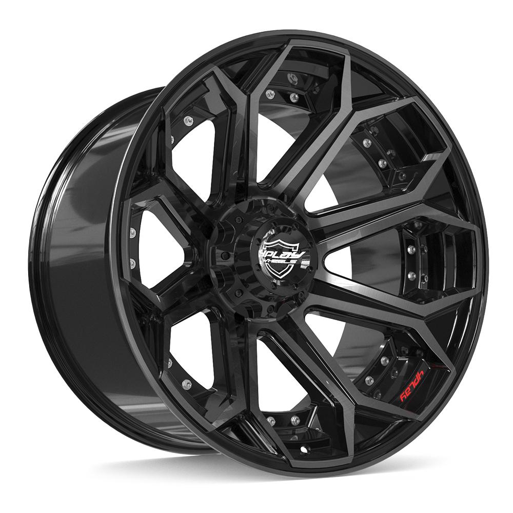 Set of 4 4Play 4P80R 22x12 Gloss Black Brushed with Tinted Clear wheel, 6x135/6x139.7, -44mm offset