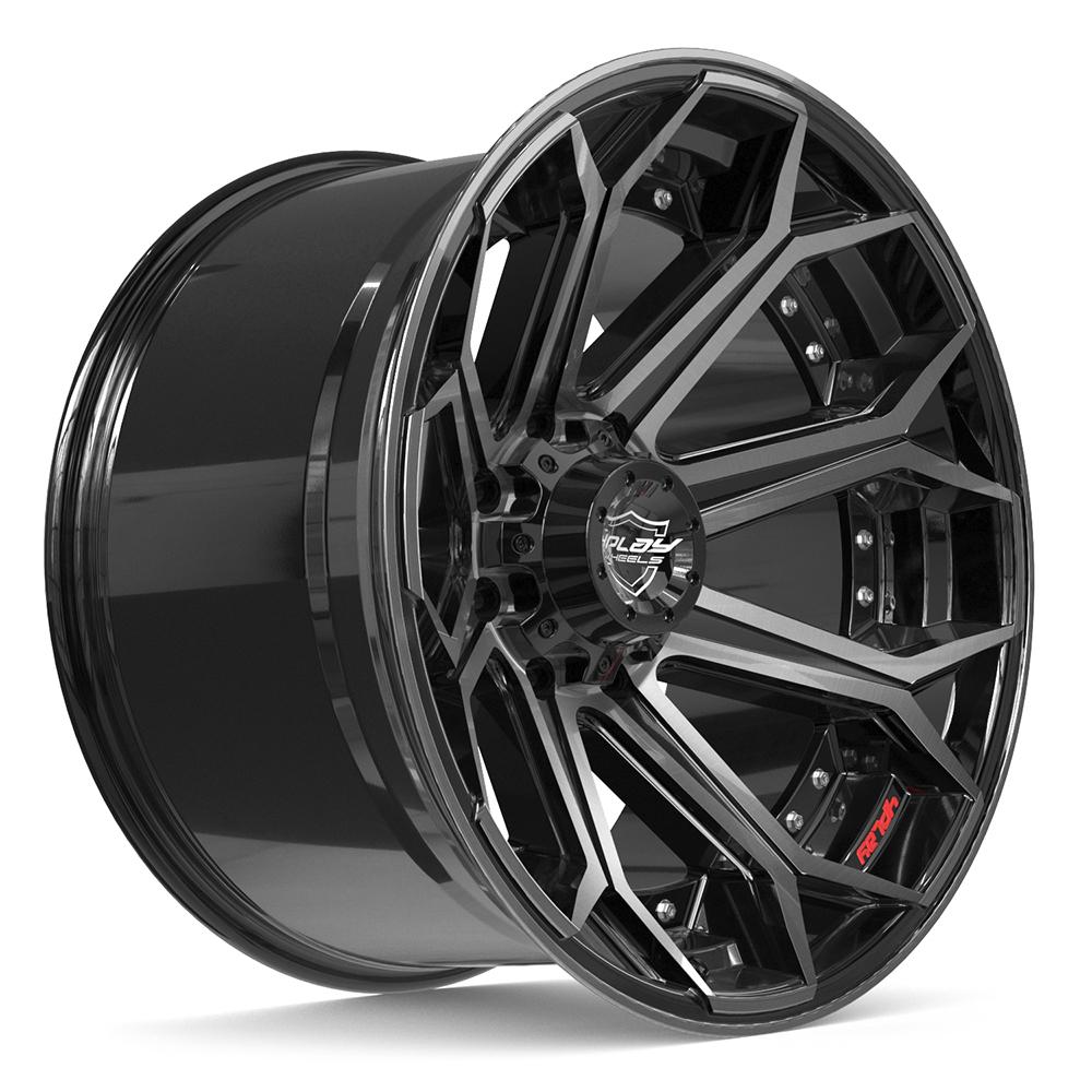 Set of 4 4Play 4P80R 22x12 Gloss Black Brushed with Tinted Clear wheel, 8x180, -44mm offset