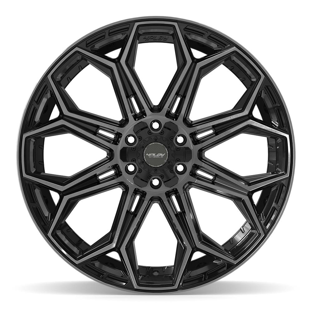 Set of 4 4Play 4P83 24x12 Gloss Black Brushed with Tinted Clear wheel, 6x135/6x139.7, -44mm offset