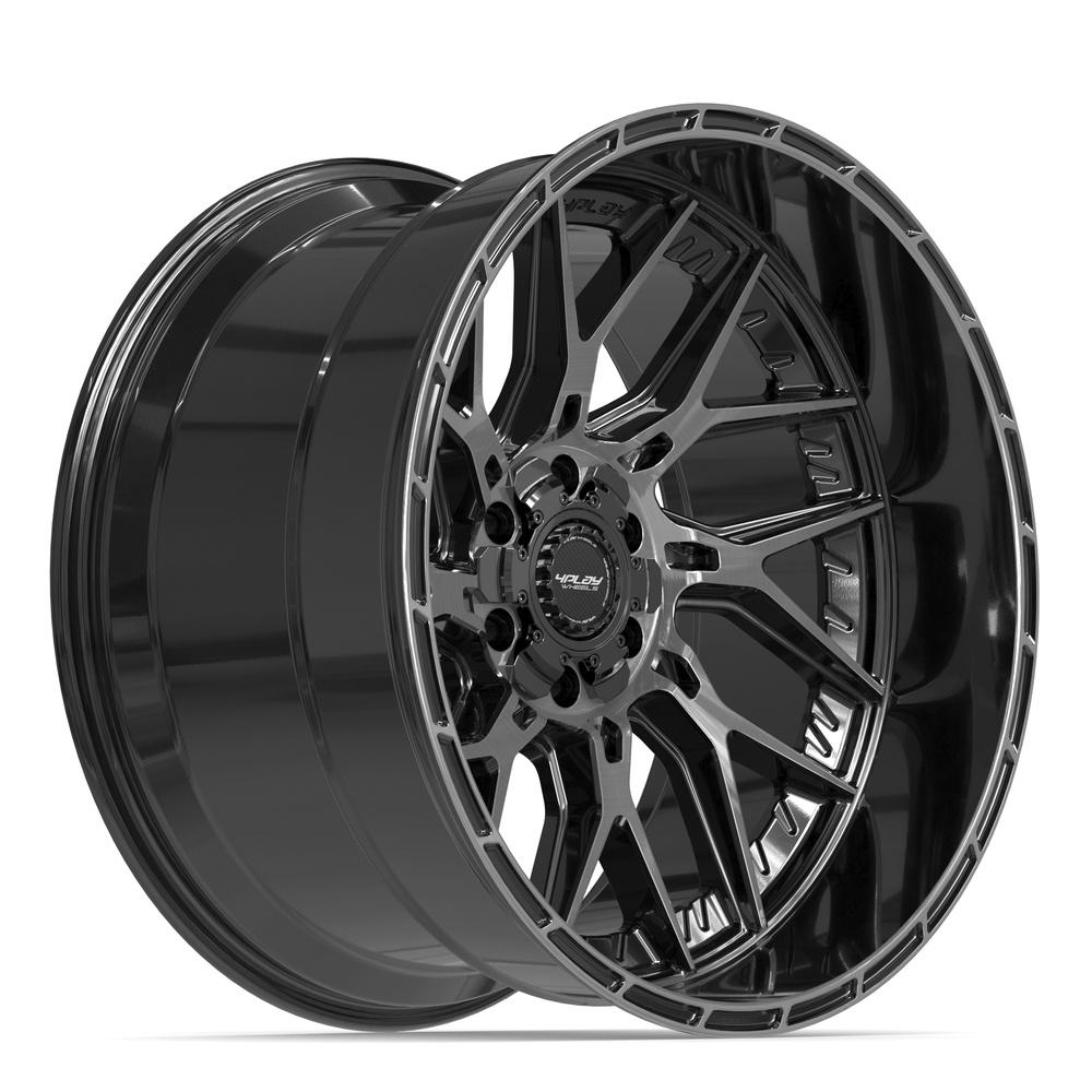 Set of 4 4Play 4PL28 22x12 Gloss Black Brushed with Tinted Clear wheel, 6x135/6x139.7, -44mm offset