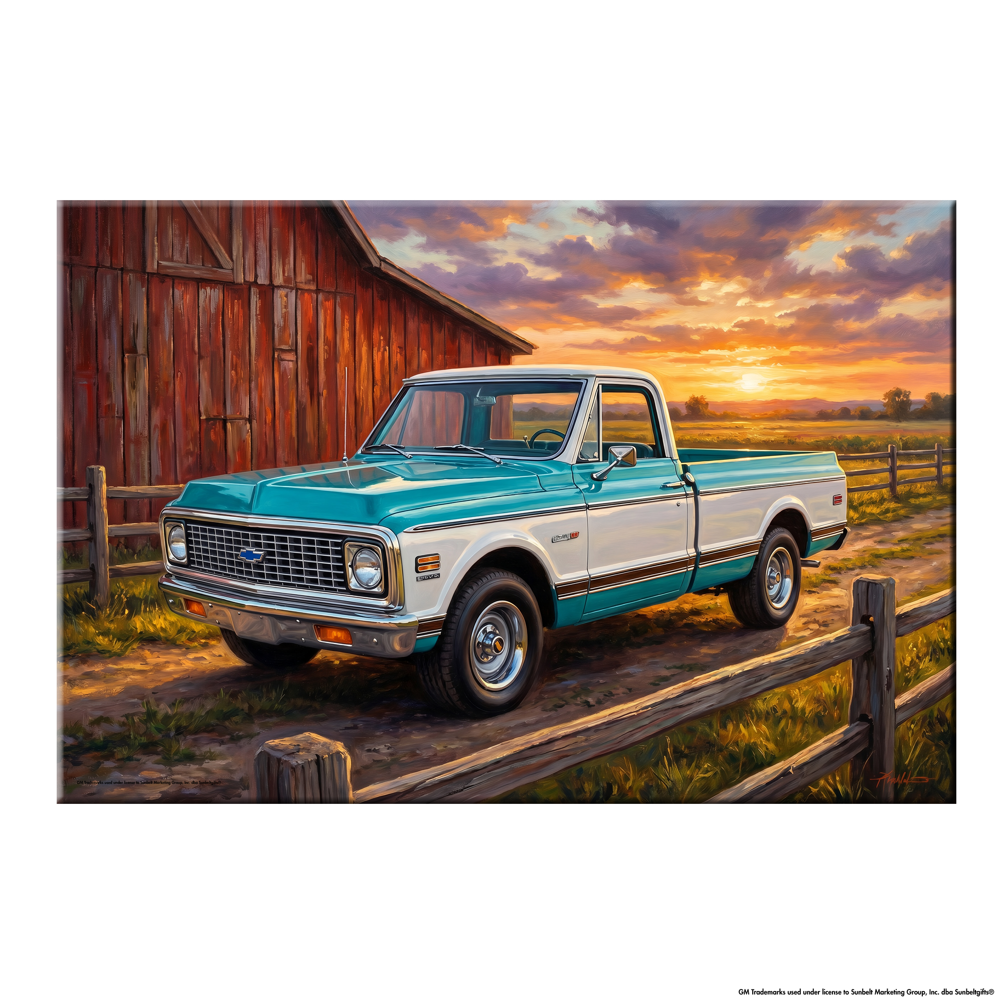 Chevy C10 Blue and White Barn Canvas Wall Art