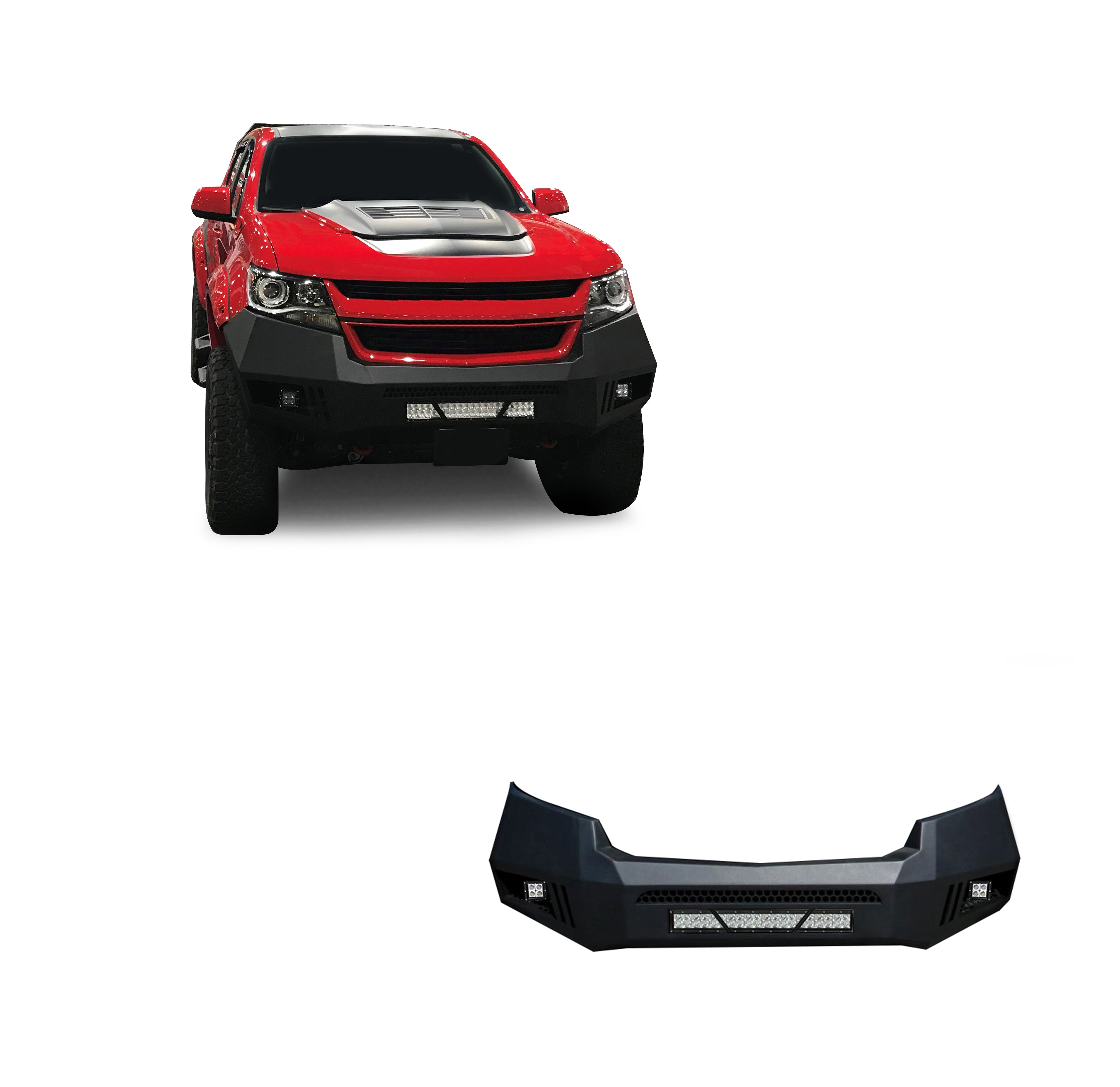 2015-2020 Chevrolet Colorado Armour Heavy Duty Front Bumper Kit Armour I Front Bumper Includes 1 20in LED Light Bar, 2 sets of 4in cube lights | Black Horse Off Road - Image 1