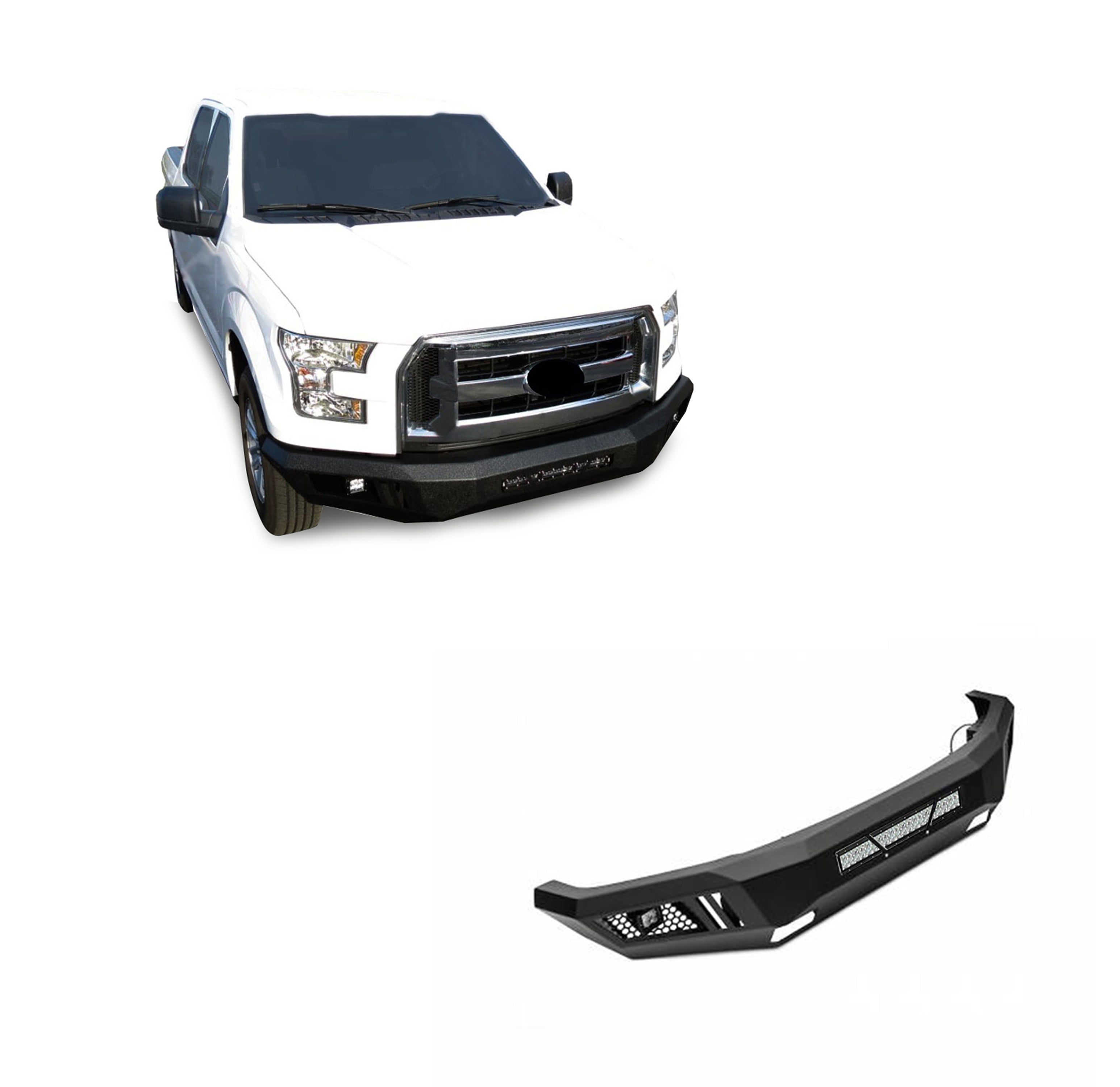 2018-2020 Ford F-150 Armour Heavy Duty Front Bumper Kit Armour I Front Bumper Includes 1 20in LED Light Bar, 2 sets of 4in cube lights | Black Horse Off Road - Image 1