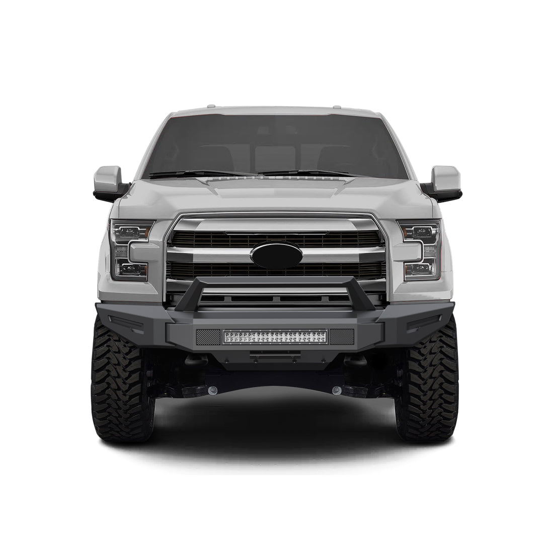 2015-2017 Ford F-150 Armour Ii Heavy Duty Modular Front Bumper Kit Modular Full Set (Bumper, Bull Nose, & Skid Plate) & Includes 1 20in Double Row LED Light Bar | Black Horse Off Road - Image 9