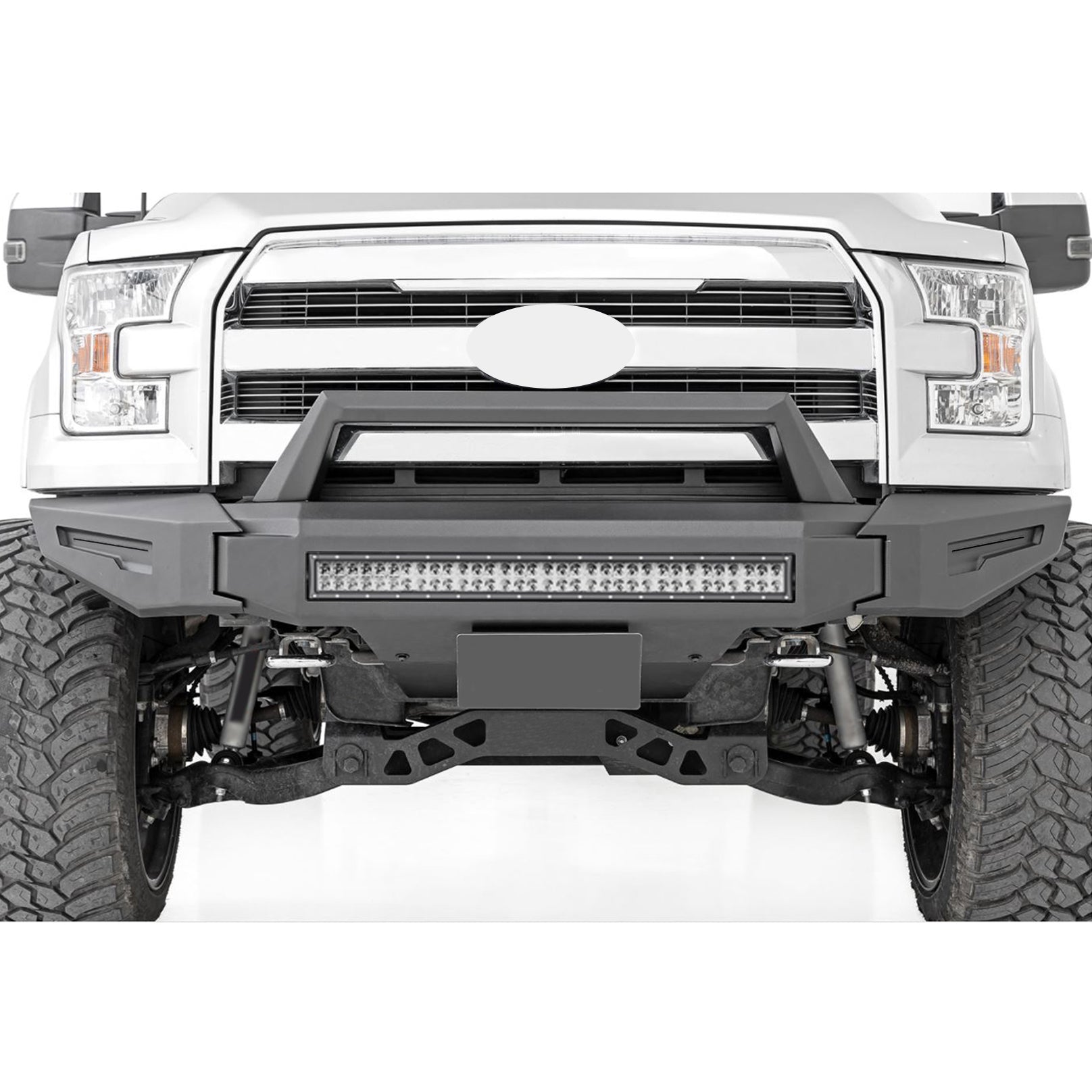 2015-2017 Ford F-150 Armour Ii Heavy Duty Modular Front Bumper Kit Modular Full Set (Bumper, Bull Nose, & Skid Plate) & Includes 1 30in Double Row LED Light Bar | Black Horse Off Road - Image 8