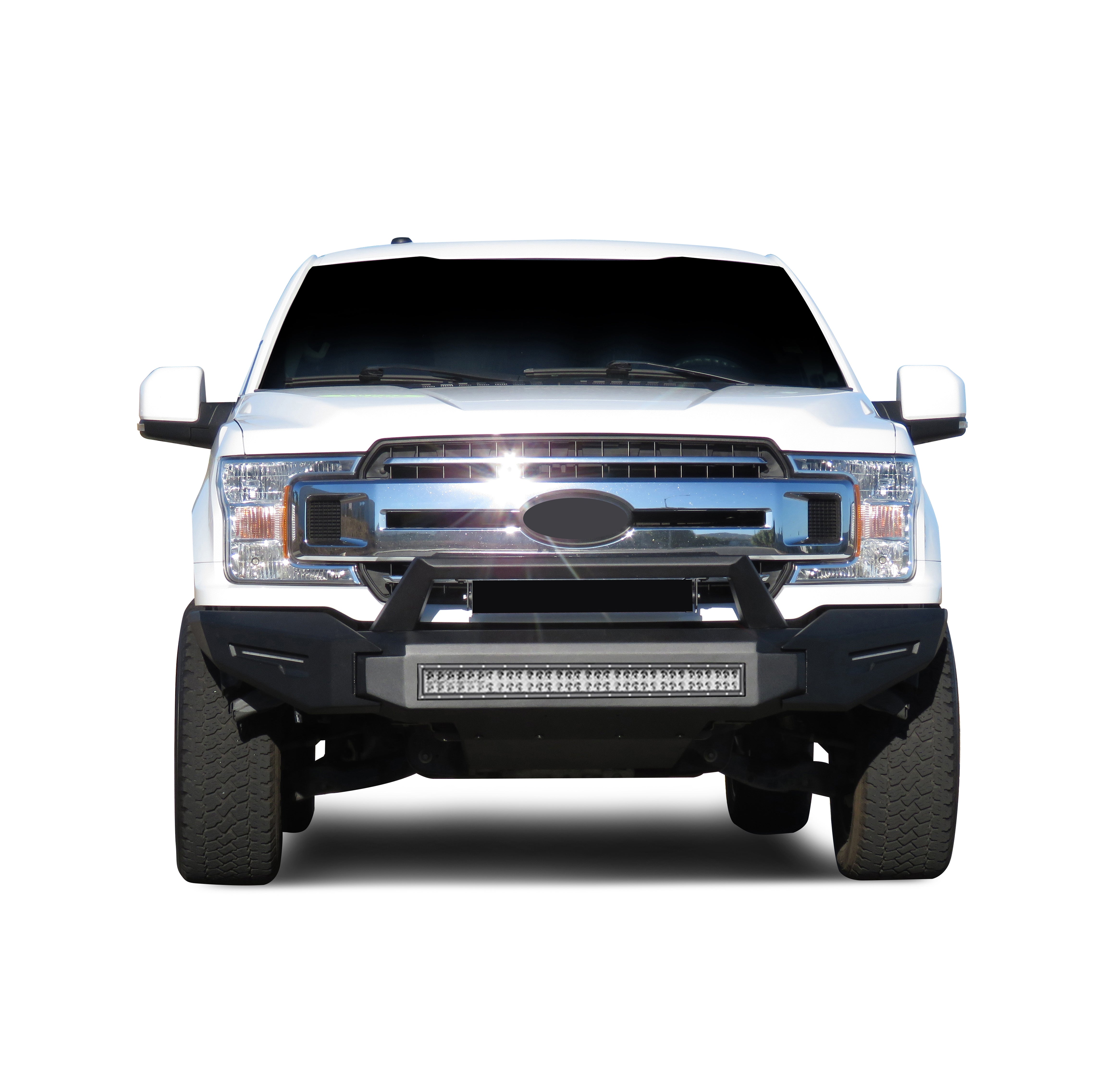 2018-2020 Ford F-150 Armour Ii Heavy Duty Modular Front Bumper Kit Modular Full Set (Bumper, Bull Nose, & Skid Plate) & Includes 1 30in LED Light Bar | Black Horse Off Road - Image 4