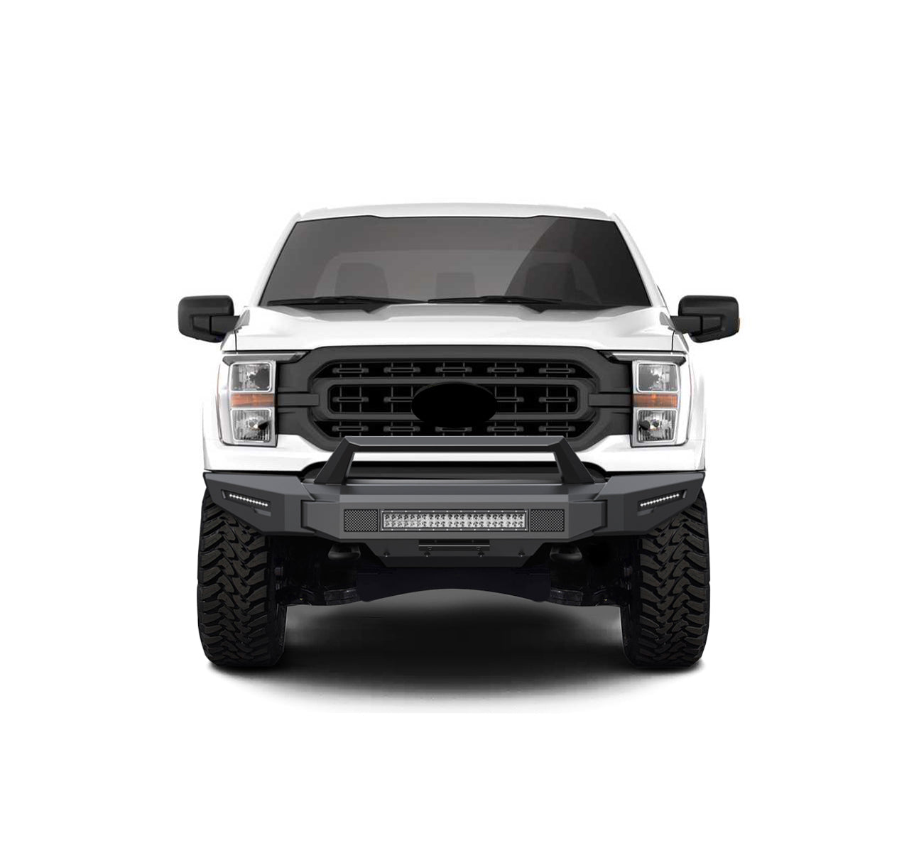 2021-2023 Ford F-150 Armour Ii Heavy Duty Modular Front Bumper Kit Modular Full Set (Bumper, Bull Nose, & Skid Plate) & Includes 1 20in Double Row LED Light Bar | Black Horse Off Road - Image 8