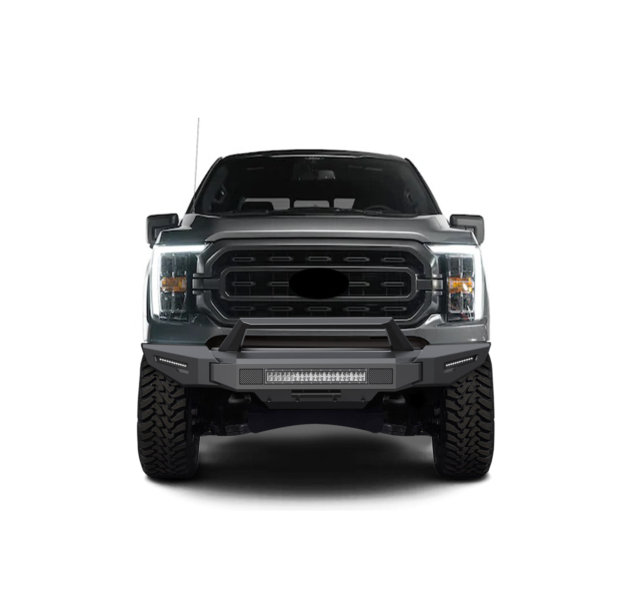 2021-2023 Ford F-150 Armour Ii Heavy Duty Modular Front Bumper Kit Modular Full Set (Bumper, Bull Nose, & Skid Plate) & Includes 1 20in Double Row LED Light Bar | Black Horse Off Road - Image 9