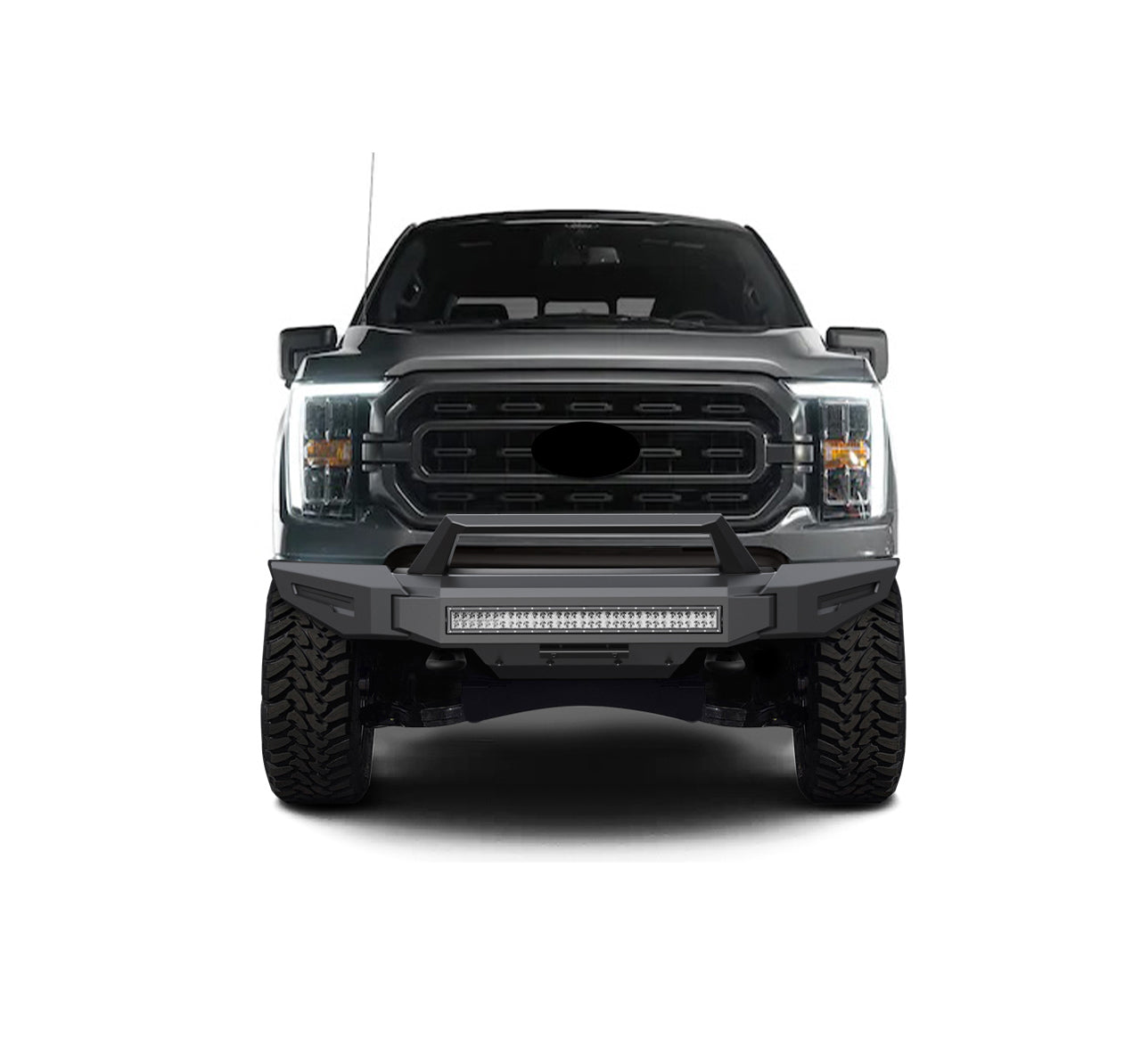 2021-2023 Ford F-150 Armour Ii Heavy Duty Modular Front Bumper Kit Modular Full Set (Bumper, Bull Nose, & Skid Plate) & Includes 1 30in Double Row LED Light Bar | Black Horse Off Road - Image 6