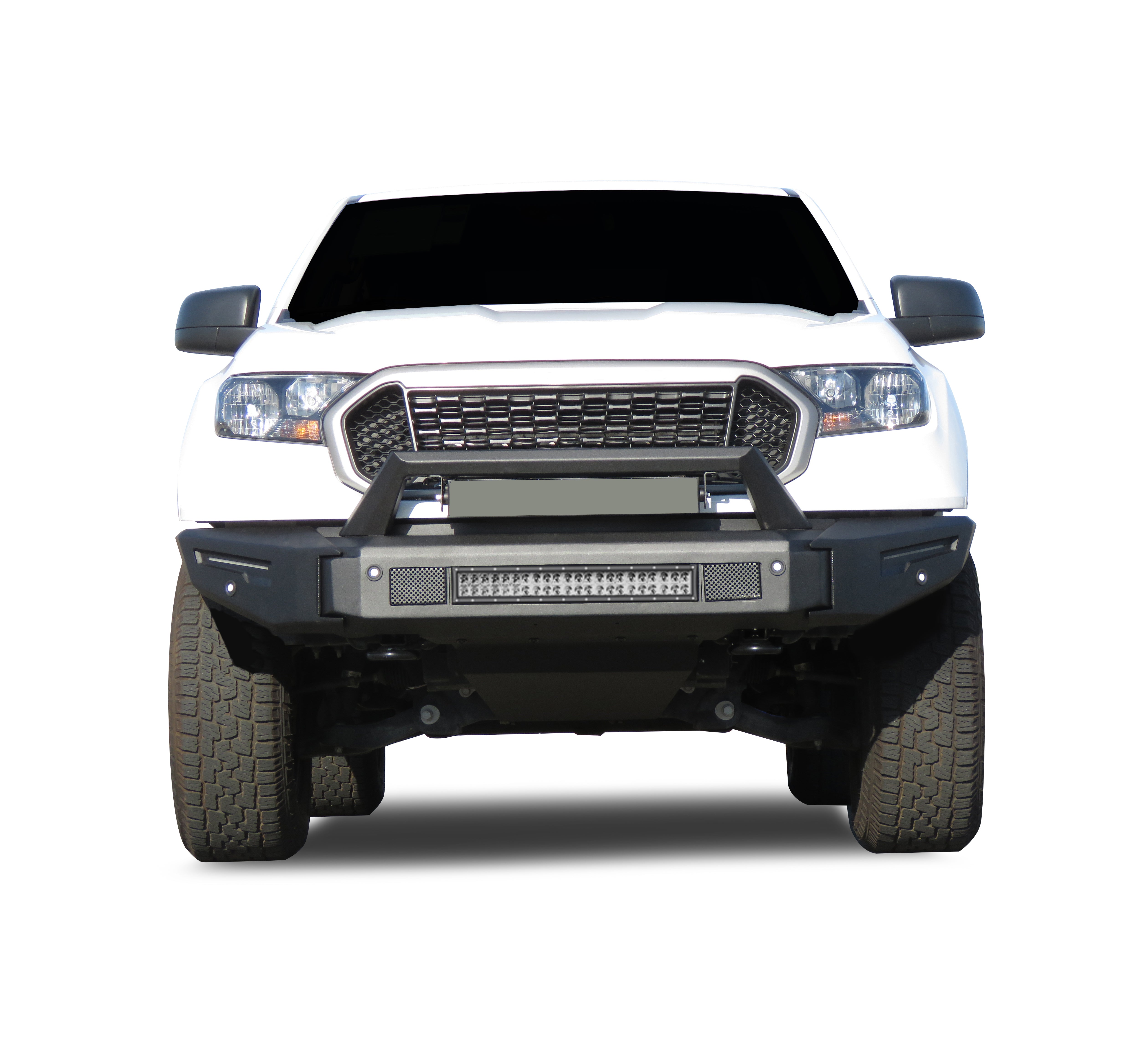 2019-2023 Ford Ranger Armour Ii Heavy Duty Modular Front Bumper Kit Modular Full Set (Bumper, Bull Nose, & Skid Plate)& Includes 1 20in Double Row LED Light Bar | Black Horse Off Road - Image 5