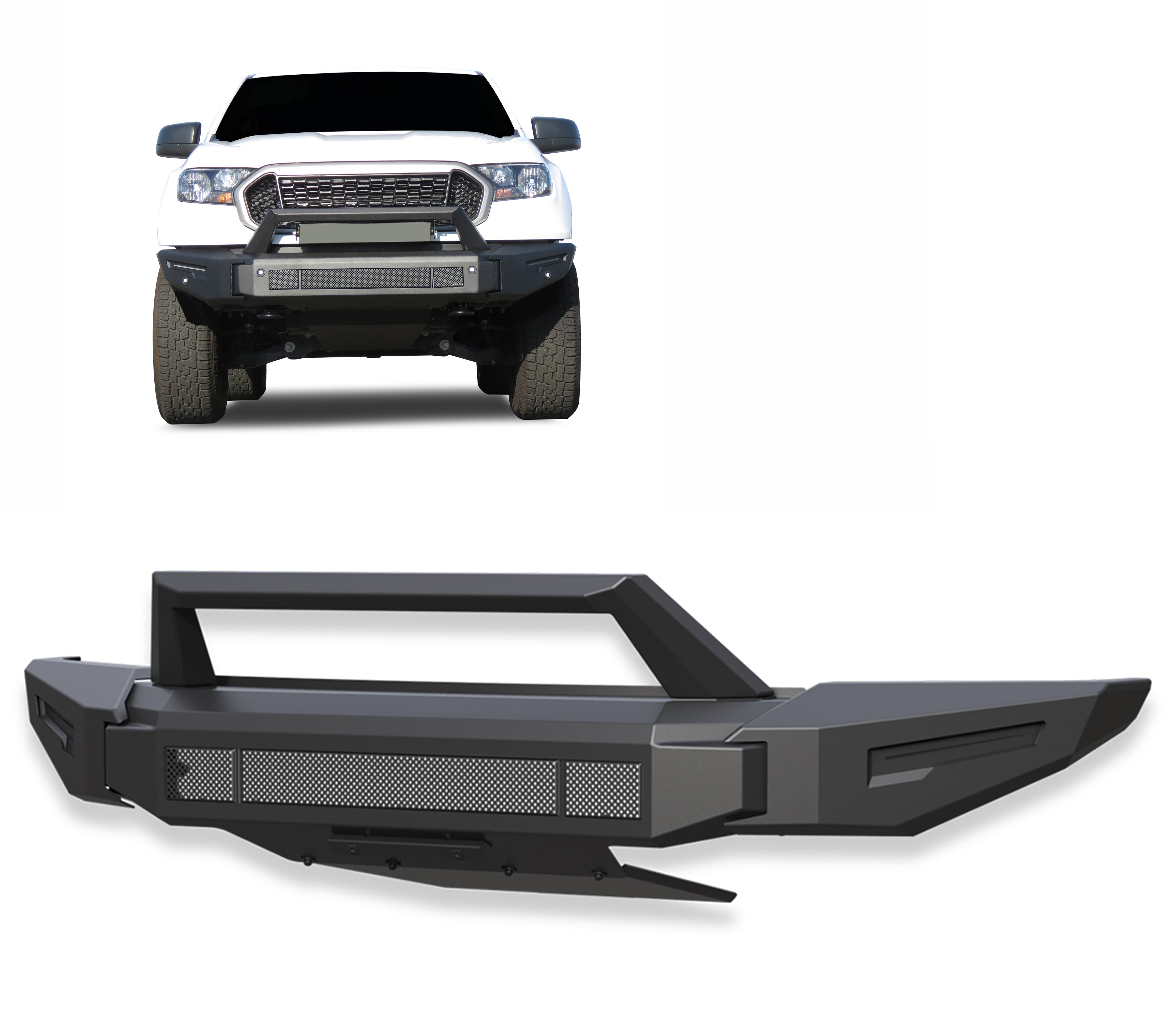 2019-2023 Ford Ranger Armour Ii Heavy Duty Modular Front Bumper Modular Full Set (Bumper, Bull Nose, & Skid Plate) | Black Horse Off Road - Image 1