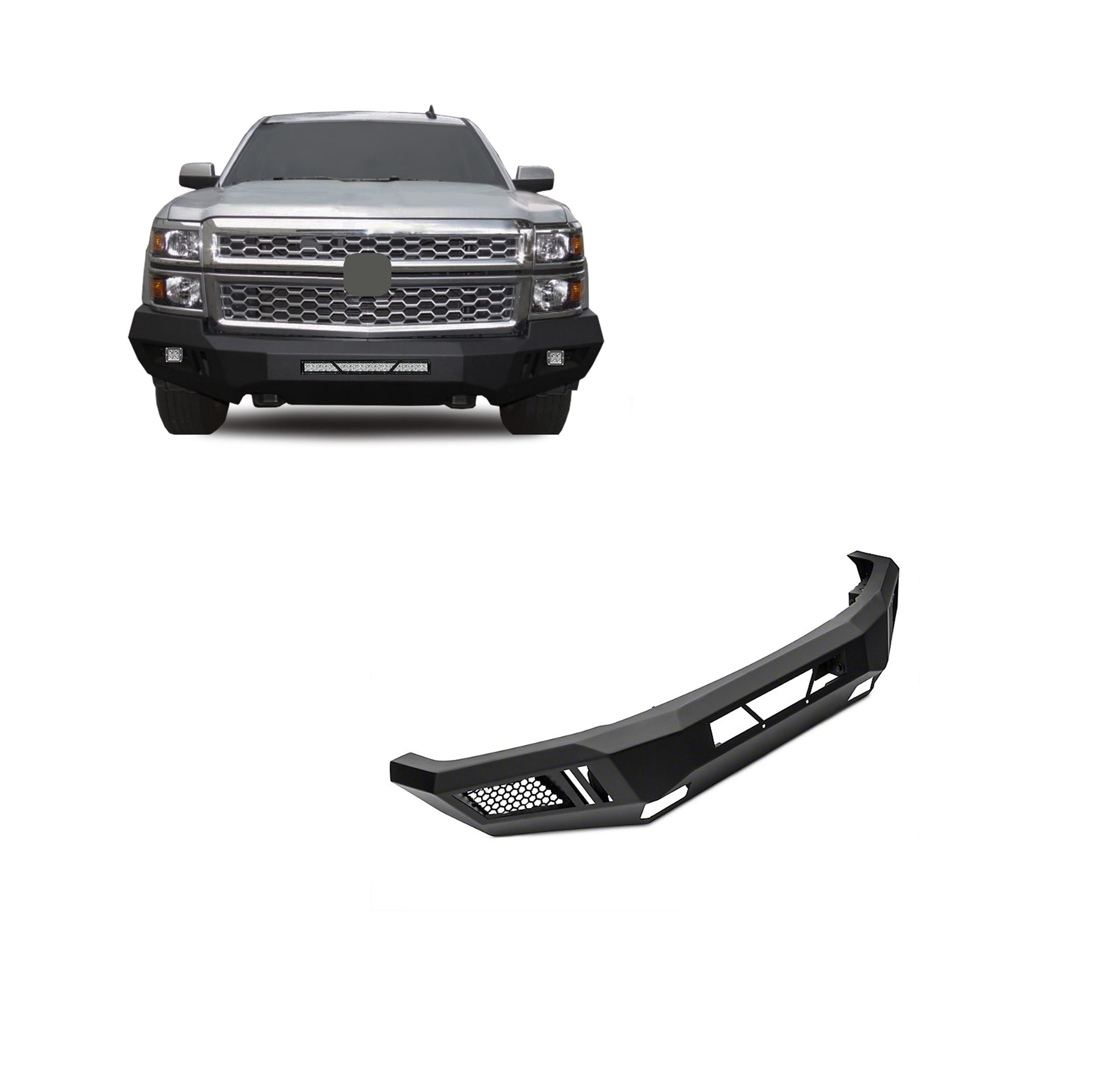 2014-2015 Chevrolet Silverado 1500 Armour Heavy Duty Front Bumper Kit Armour I Front Bumper Includes 1 20in LED Light Bar, 2 sets of 4in cube lights | Black Horse Off Road - Image 1
