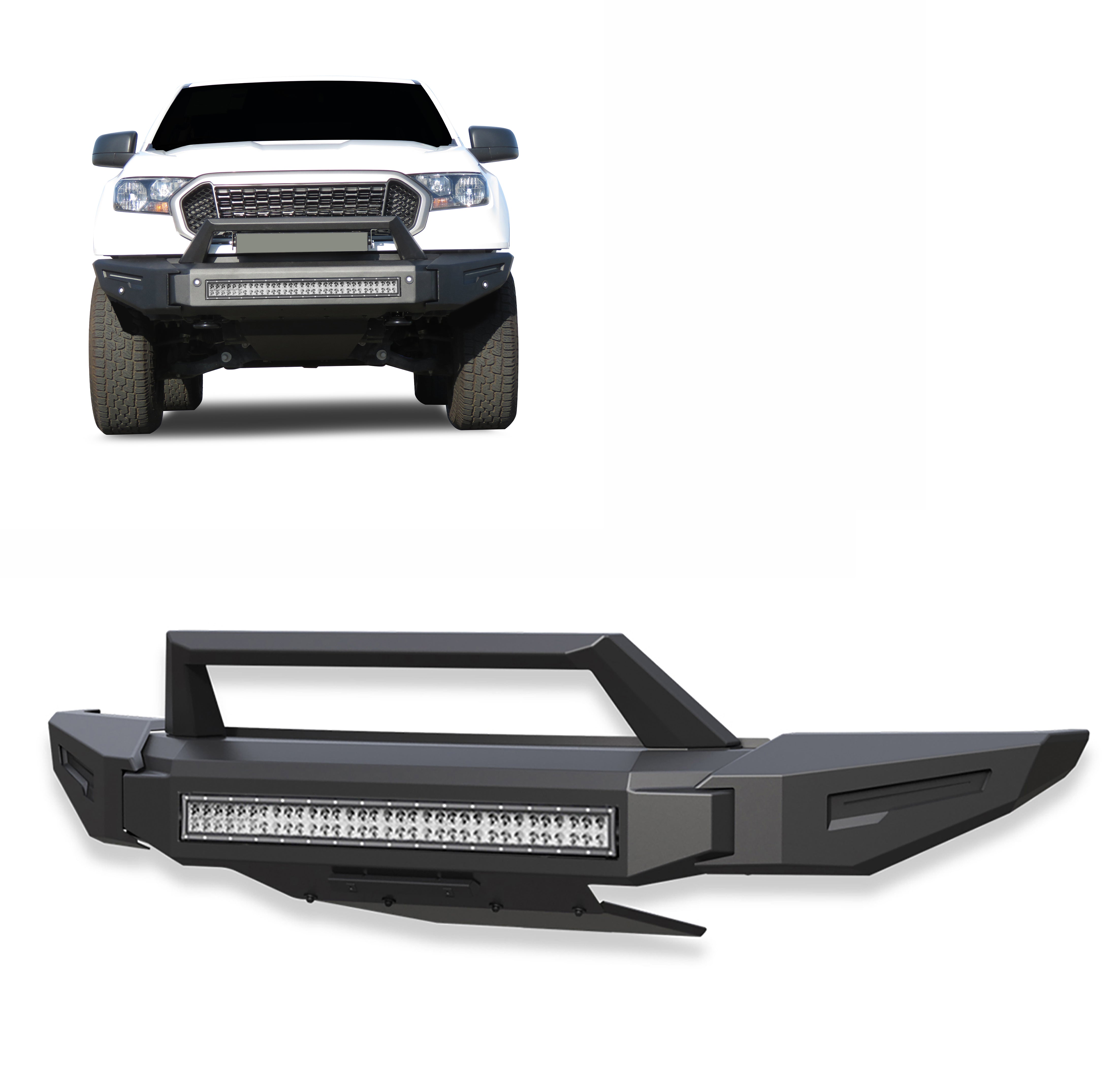 2022-2026 Chevrolet Silverado 1500 Armour Ii Heavy Duty Modular Front Bumper Kit Modular Full Set (Bumper, Bull Nose, & Skid Plate)& Includes 1 30in LED Light Bar | Black Horse Off Road - Image 1